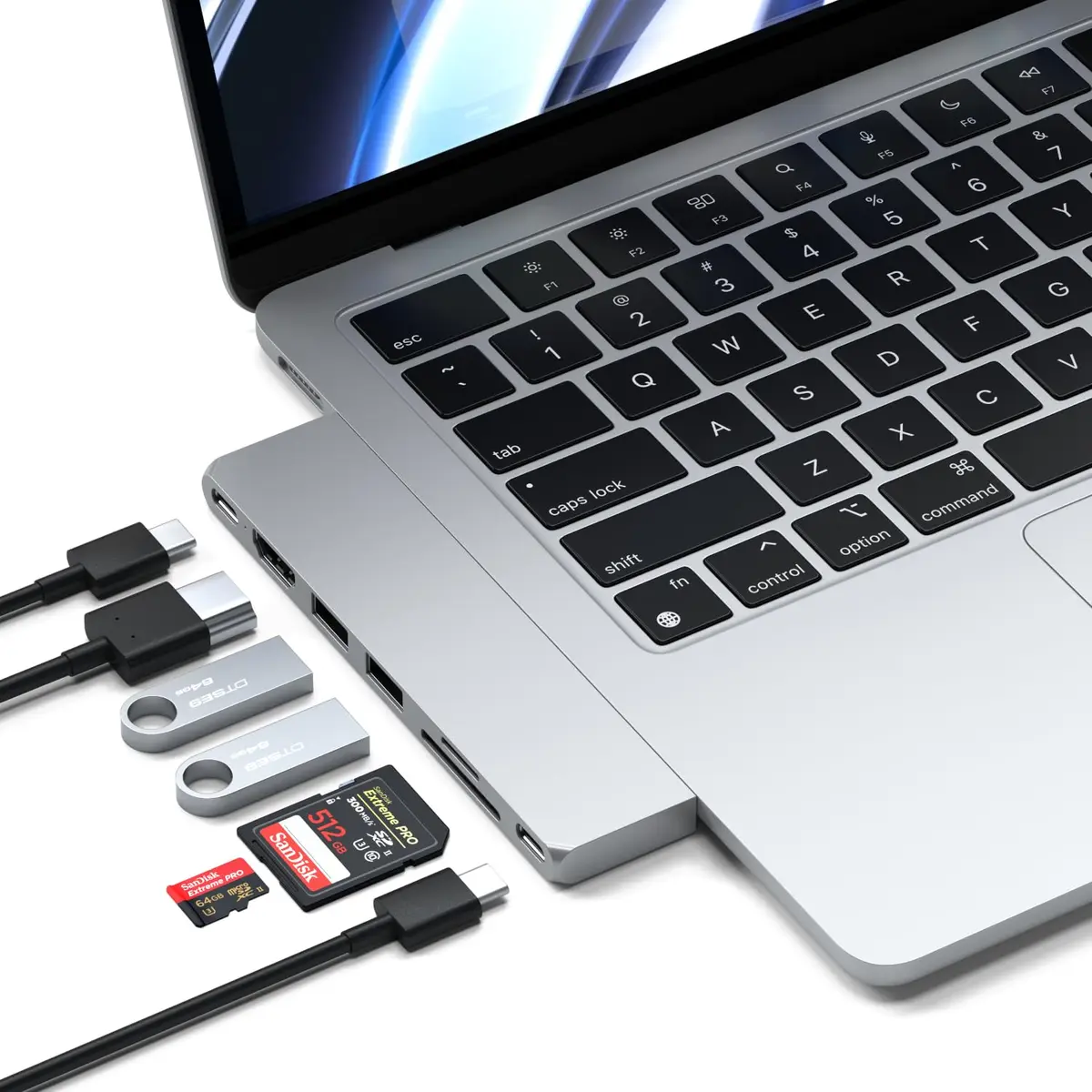 Satechi 7-in-1 USB-C Hub Pro Slim, 4K HDMI, USB 3.2 Gen 2, USB 4, Silver | MacBook Expansion & High-Speed Ports - main product image