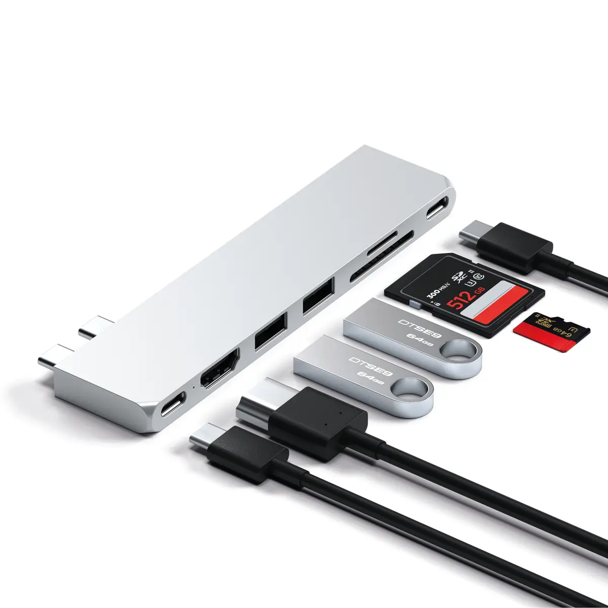 Satechi 7-in-1 USB-C Hub Pro Slim, 4K HDMI, USB 3.2 Gen 2, USB 4, Silver | MacBook Expansion & High-Speed Ports - view 7