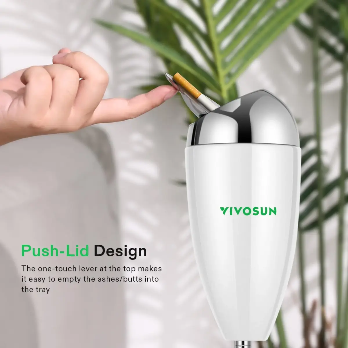 VIVOSUN Adjustable Standing Ashtray with Lid for Outside Patio 5.9" Base, 21.5"-35" Height | Modern White Finish - view 4