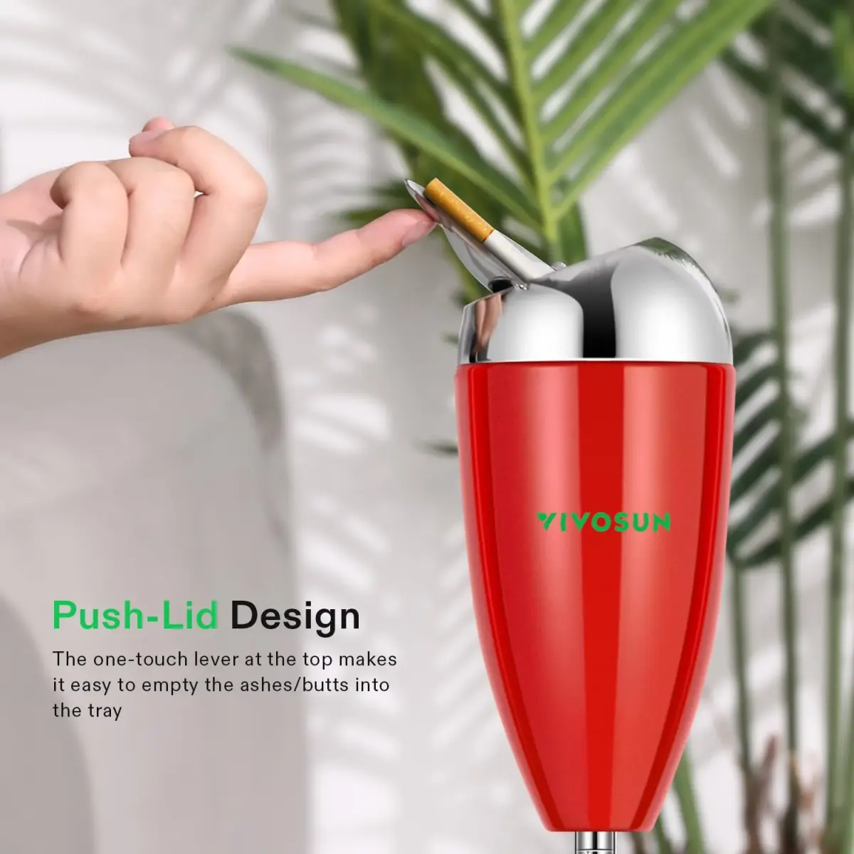 VIVOSUN Adjustable Outdoor Ashtray with Lid, Red, 53.34cm - 88.9cm (21"-35") | Modern Design, Odor-Trapping - view 4