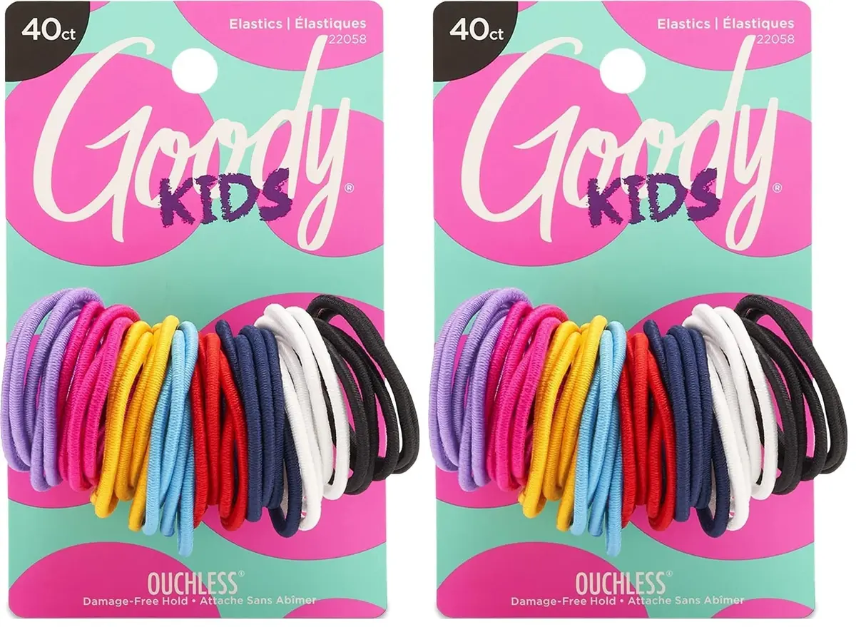 Goody Kids Ouchless Elastic Hair Ties, 40 Count (Pack of 2) | No-Snag, Pain-Free Ponytail Holders for All Hair Types - main product image