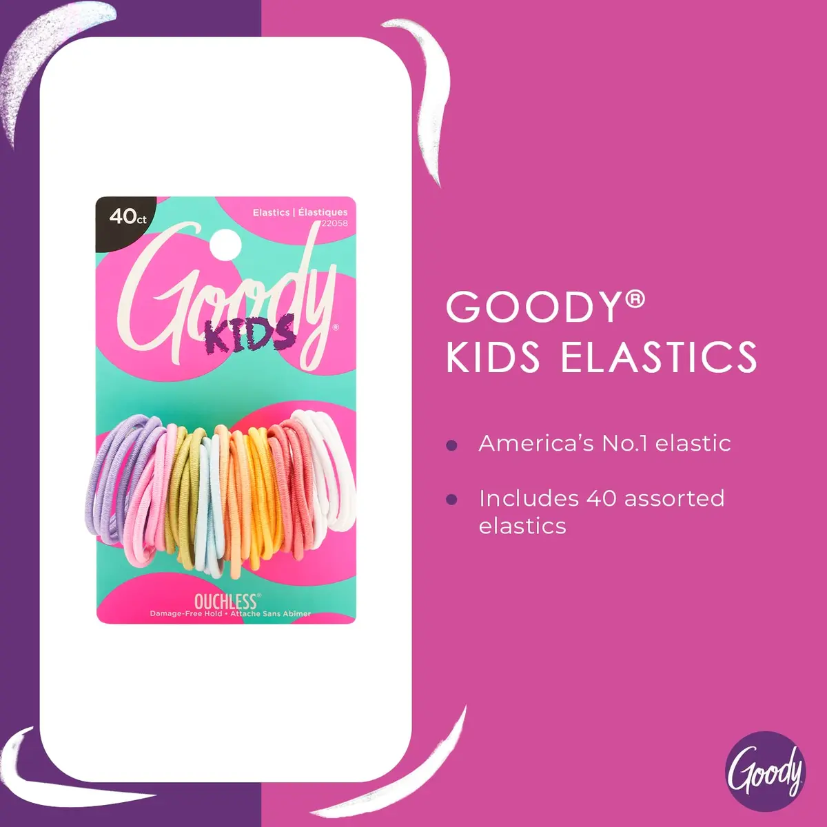 Goody Kids Ouchless Elastic Hair Ties, 40 Count (Pack of 2) | No-Snag, Pain-Free Ponytail Holders for All Hair Types - view 3
