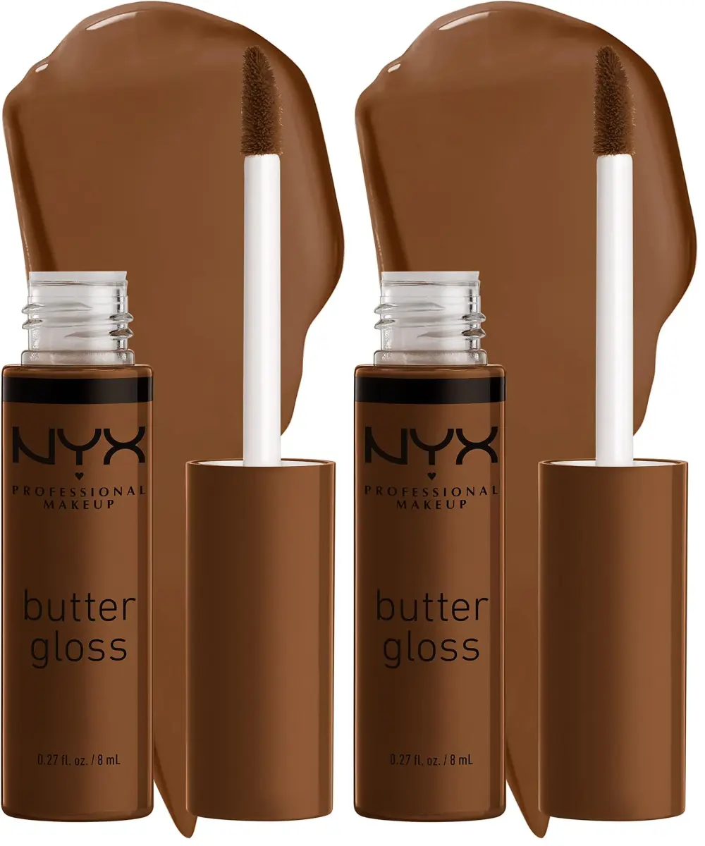 NYX PROFESSIONAL MAKEUP Butter Gloss Brown Sugar Caramelt (Medium Brown) 16ml (0.54 Fl Oz) Pack of 2 | Non-Sticky Gloss for Brown Skin Tones - main product image