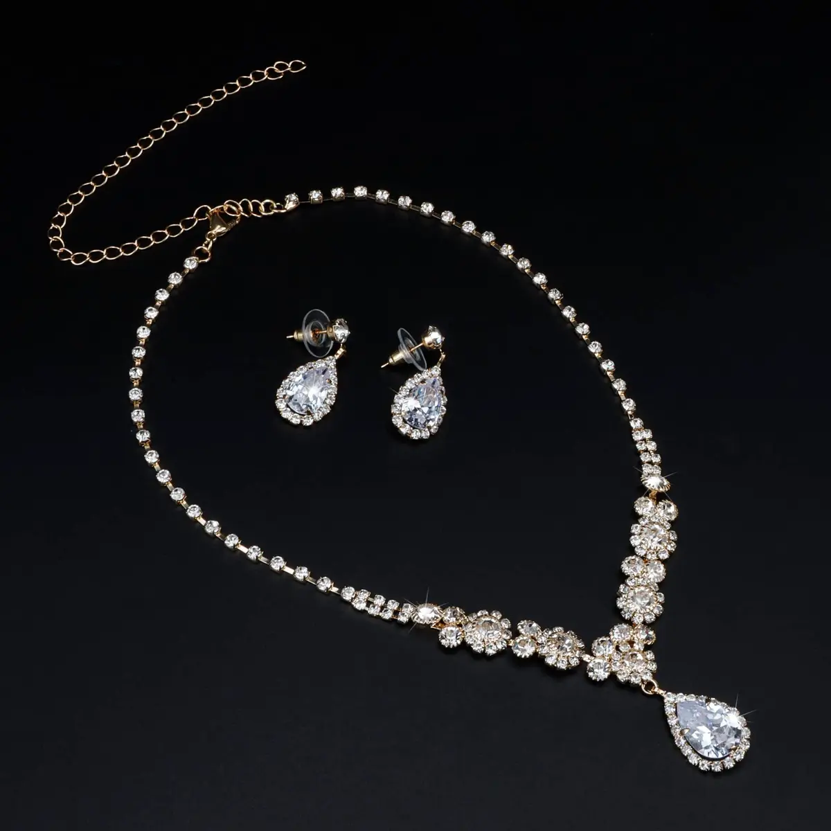 COCIDE Bride Jewelry Set Silver Crystal Wedding Necklace Earrings Bridal Rhinestone Teardrop Pendant 45cm (17.71in) | Elegant Bridal Accessory - view 3