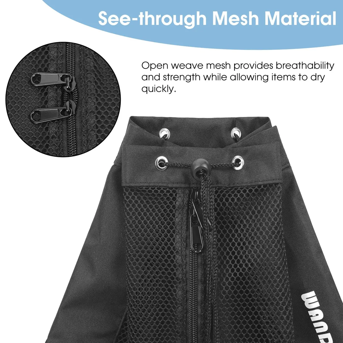 WANDF Mesh Swim Backpack for Swimmers, Breathable Beach Bag (M,Black) | Large Capacity & Quick Dry - view 5