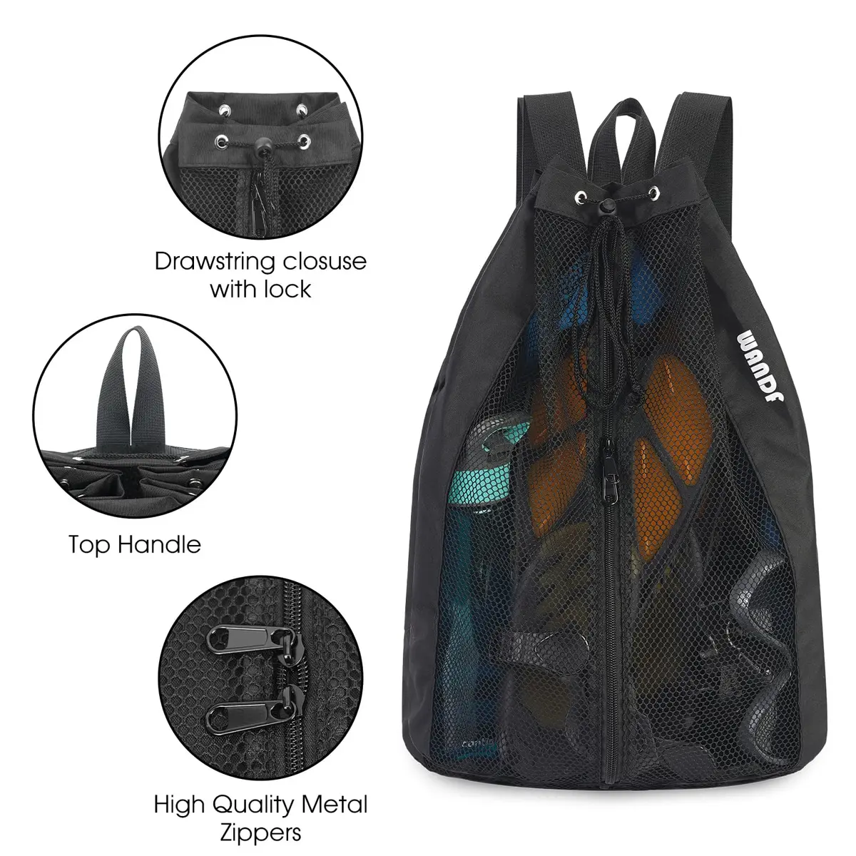 WANDF Mesh Swim Backpack for Swimmers, Breathable Beach Bag (M,Black) | Large Capacity & Quick Dry - view 6