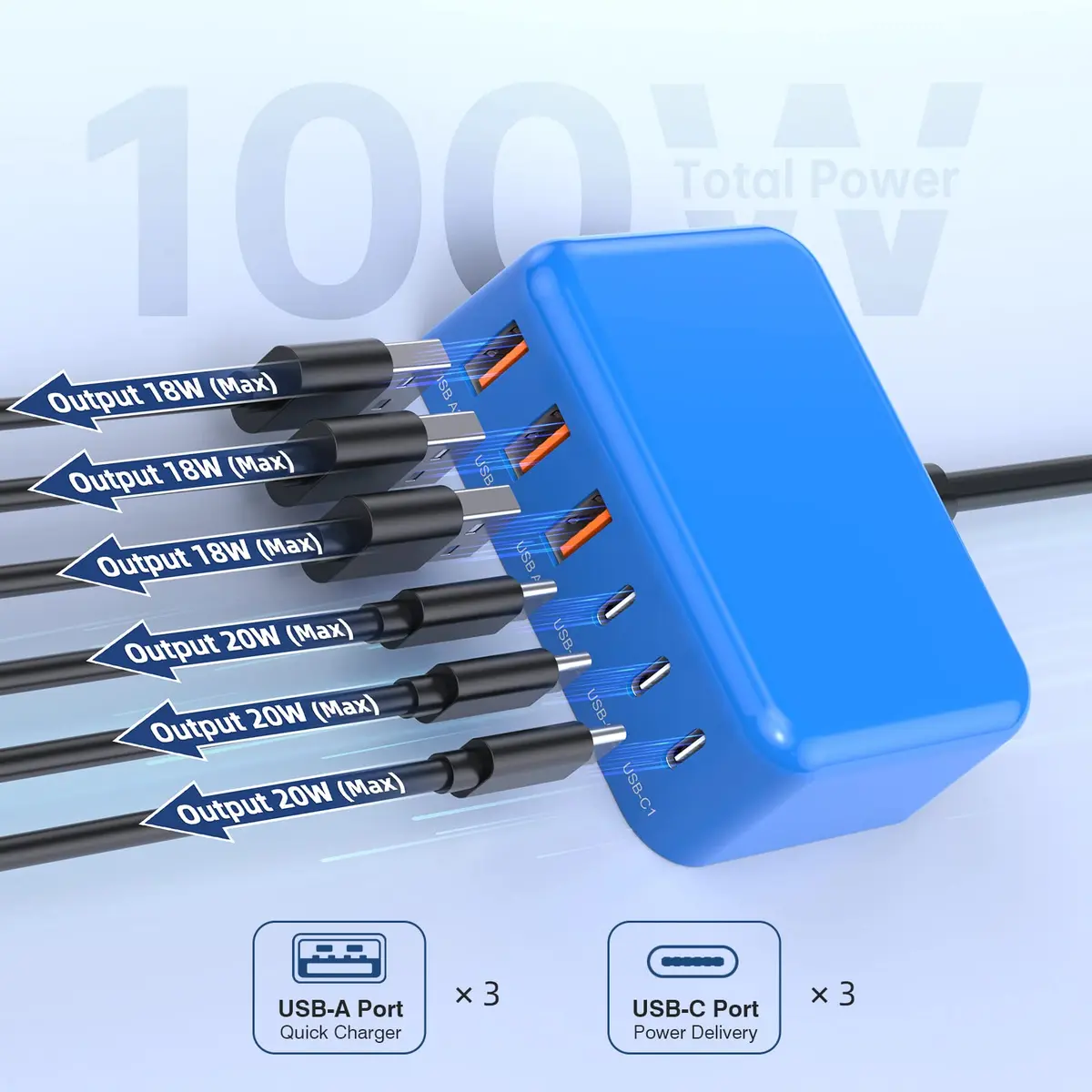 BOVICAS 100W 6 in 1 USB Charger | Fast Charging Multiport Station for Multiple Devices - view 7