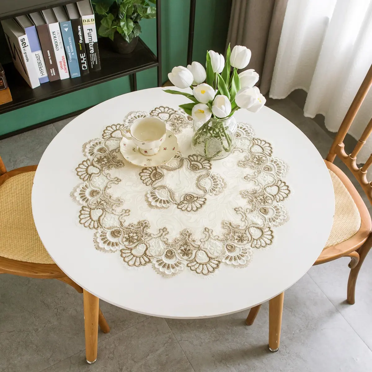 mylacerhome Lace Round Tablecloth Doily 60 cm (24 inch) | Elegant Embroidery for Parties & Tables - main product image