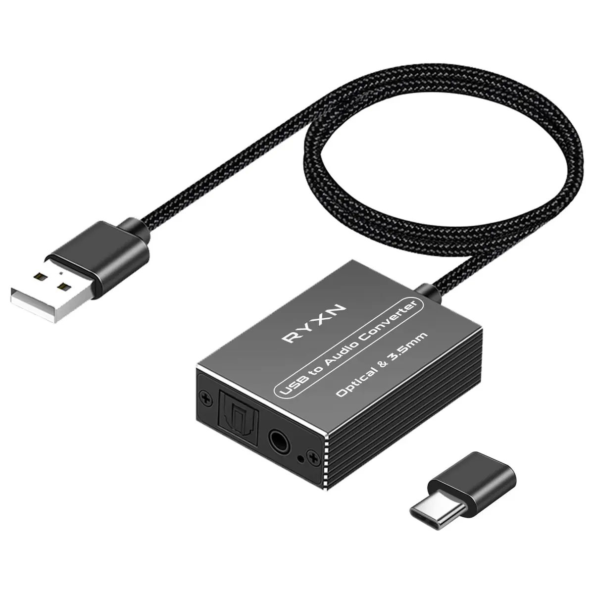 RYXN USB to Optical & 3.5mm Audio Converter with OTG Adapter | 192kHz/24-bit Digital to Analog Audio - main product image