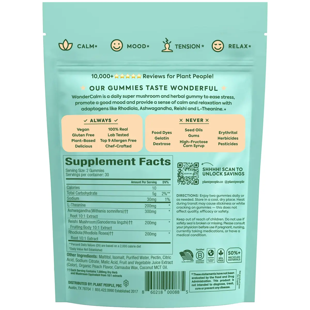 Plant People WonderCalm Mushroom & Ashwagandha Gummies, Peach Flavor 60ct | Support Calm & Well-Being - view 9
