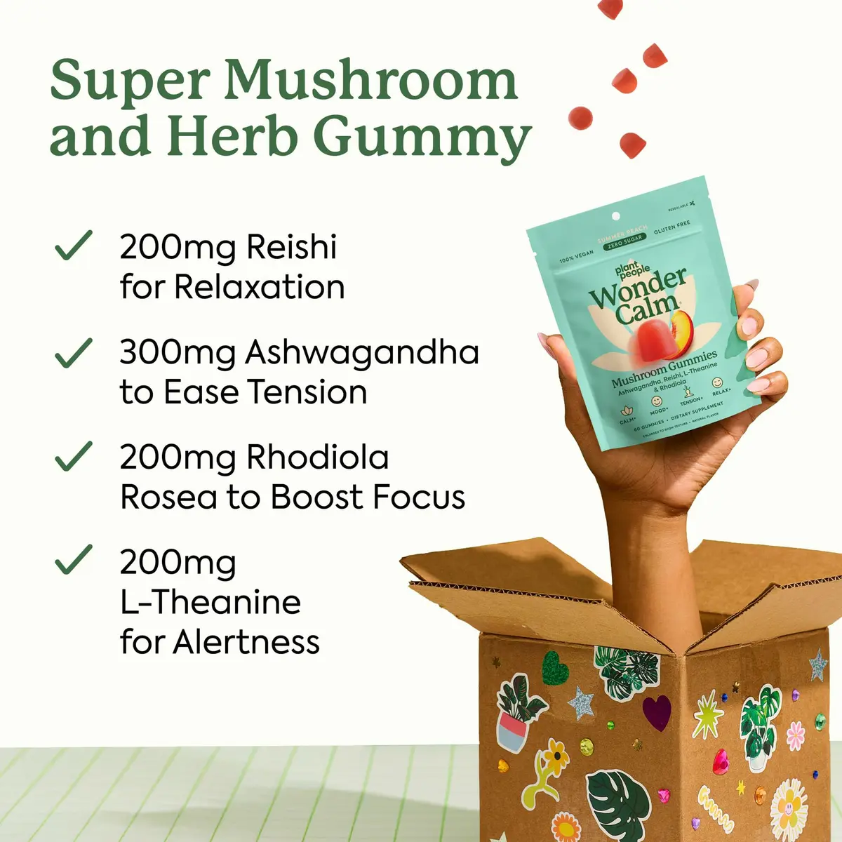 Plant People WonderCalm Mushroom & Ashwagandha Gummies, Peach Flavor 60ct | Support Calm & Well-Being - view 2