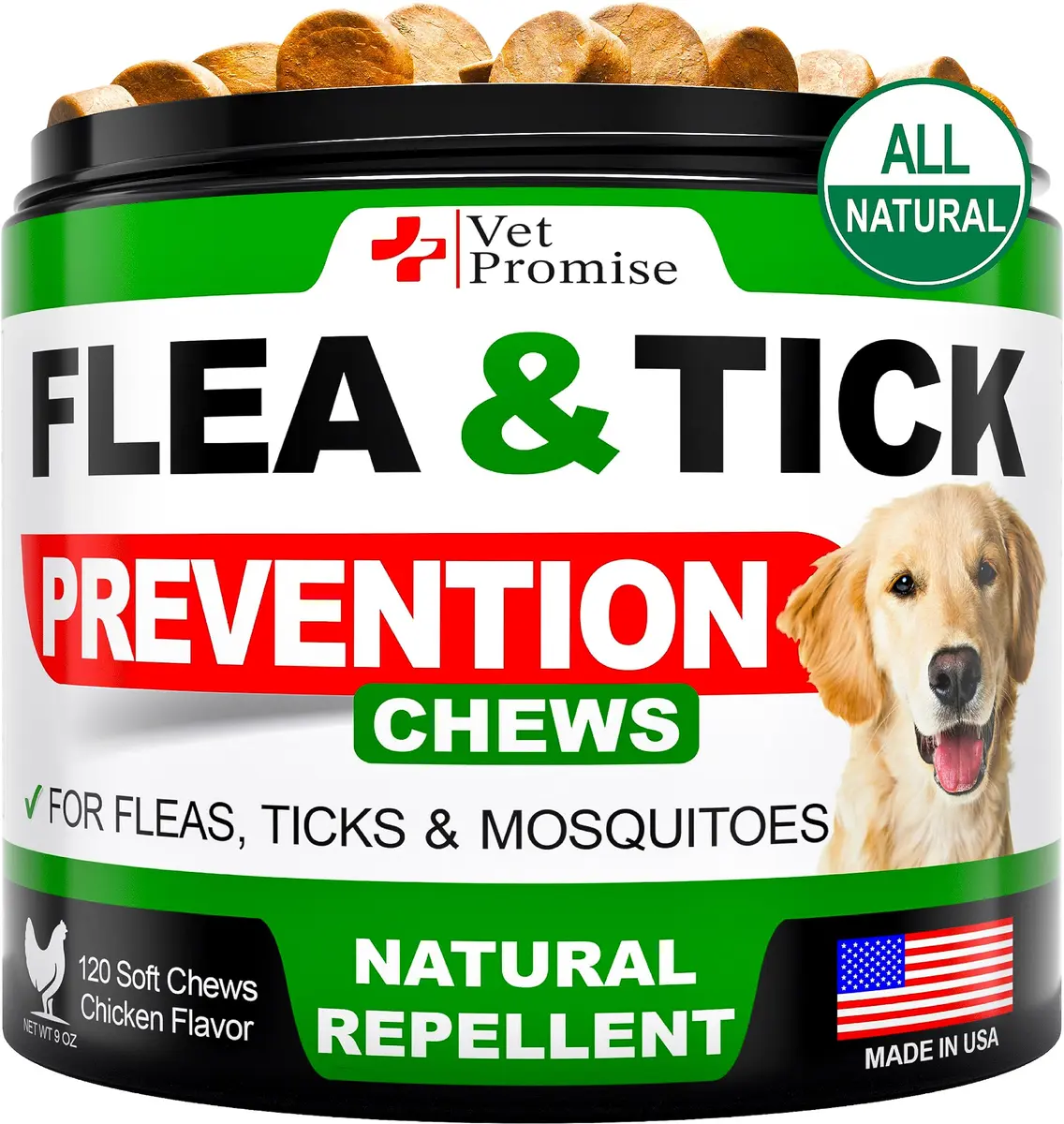 Vet Promise Flea and Tick Prevention for Dogs Chewables 120 Chews | Natural Flea & Tick Control - main product image
