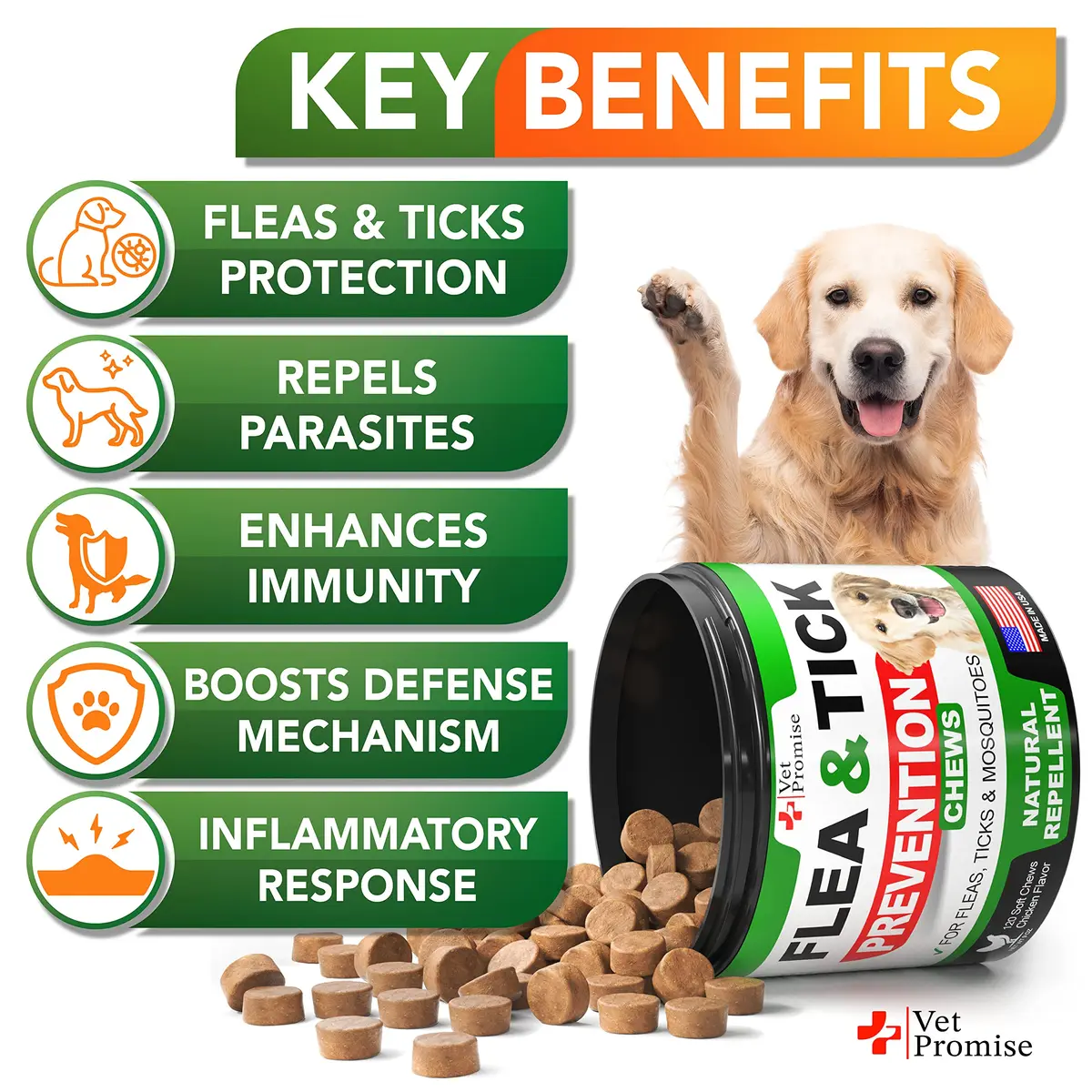 Vet Promise Flea and Tick Prevention for Dogs Chewables 120 Chews | Natural Flea & Tick Control - view 2