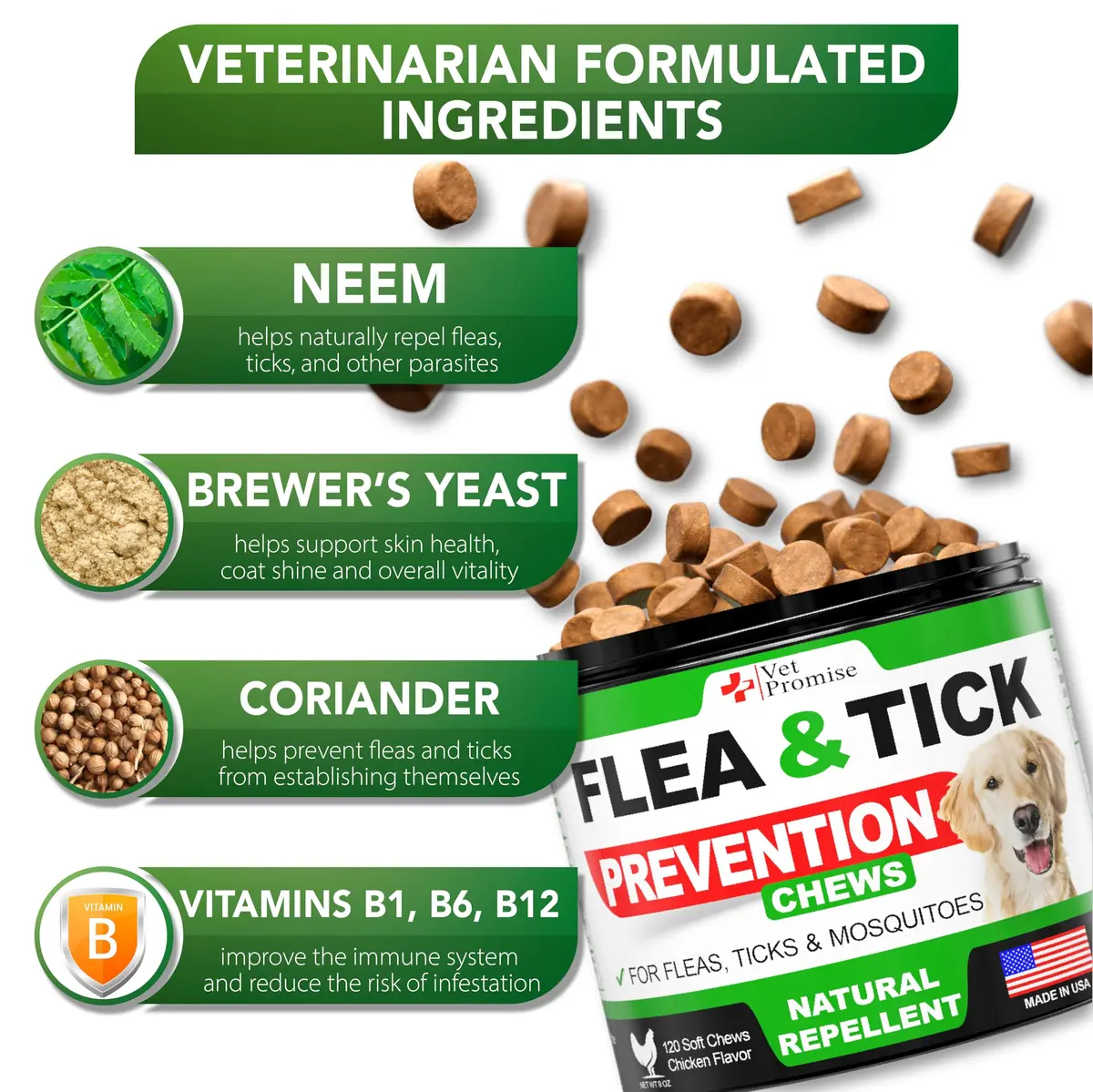 Vet Promise Flea and Tick Prevention for Dogs Chewables 120 Chews | Natural Flea & Tick Control - view 3