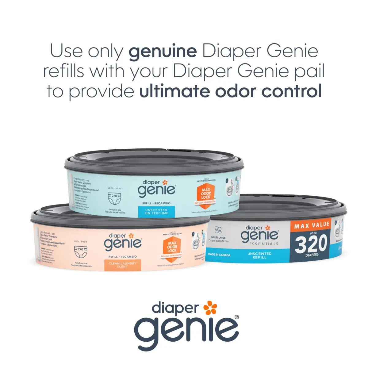Diaper Genie Essentials Round Refill 8-Pack | Odor-Locking Diaper Pail Refills for Complete & Expressions Pails - view 6
