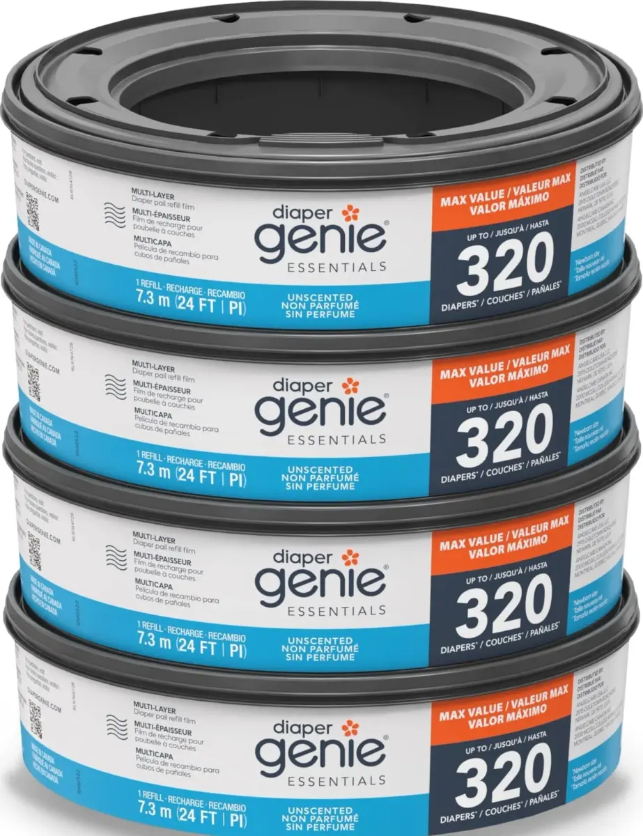 Diaper Genie Essentials Round Refill 4-Pack | Holds Up to 1280 Newborn Diapers | Unscented Continuous Film | Made in North America - main product image