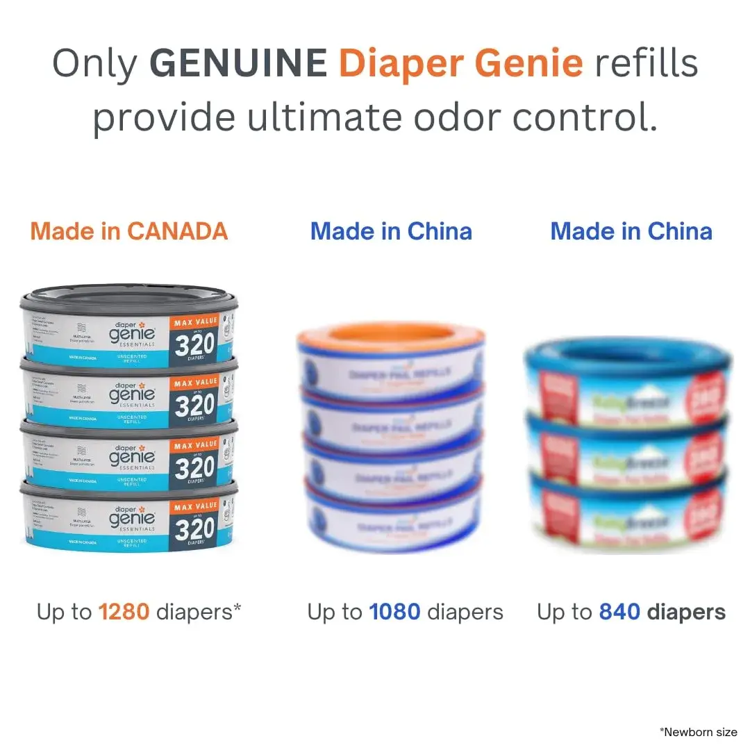 Diaper Genie Essentials Round Refill 4-Pack | Holds Up to 1280 Newborn Diapers | Unscented Continuous Film | Made in North America - view 2