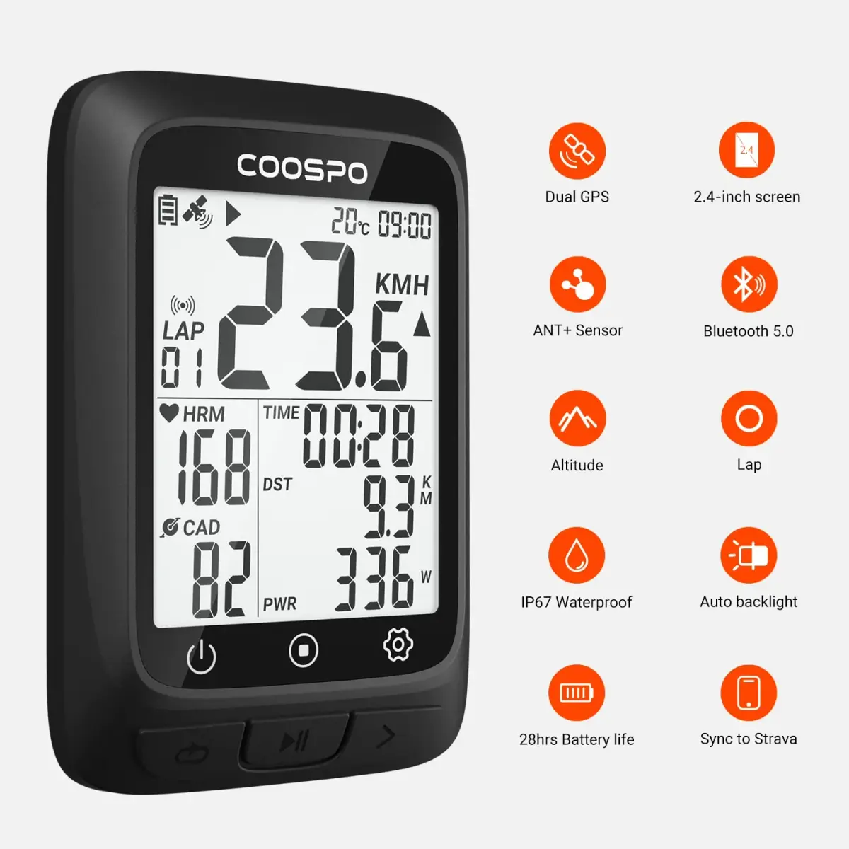 COOSPO GPS Cycling Computer BC107 & Bike Cadence/Speed Sensor BK467 | 2.4 Inch Auto-Backlight Display, Bluetooth/ANT+ - view 2