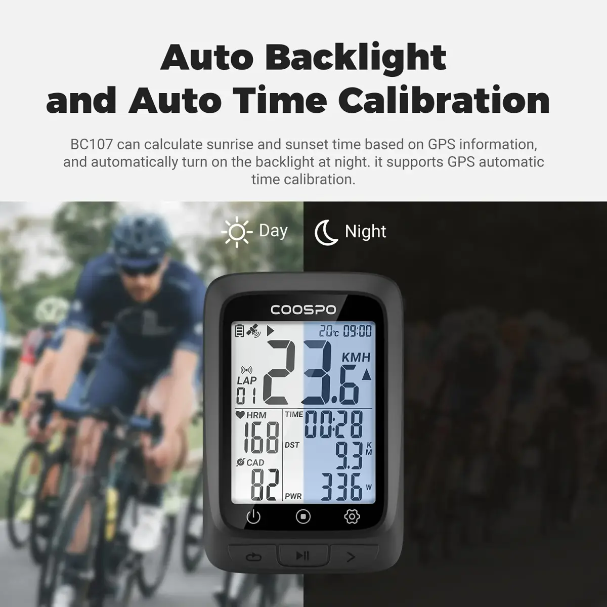 COOSPO GPS Cycling Computer BC107 & Bike Cadence/Speed Sensor BK467 | 2.4 Inch Auto-Backlight Display, Bluetooth/ANT+ - view 3