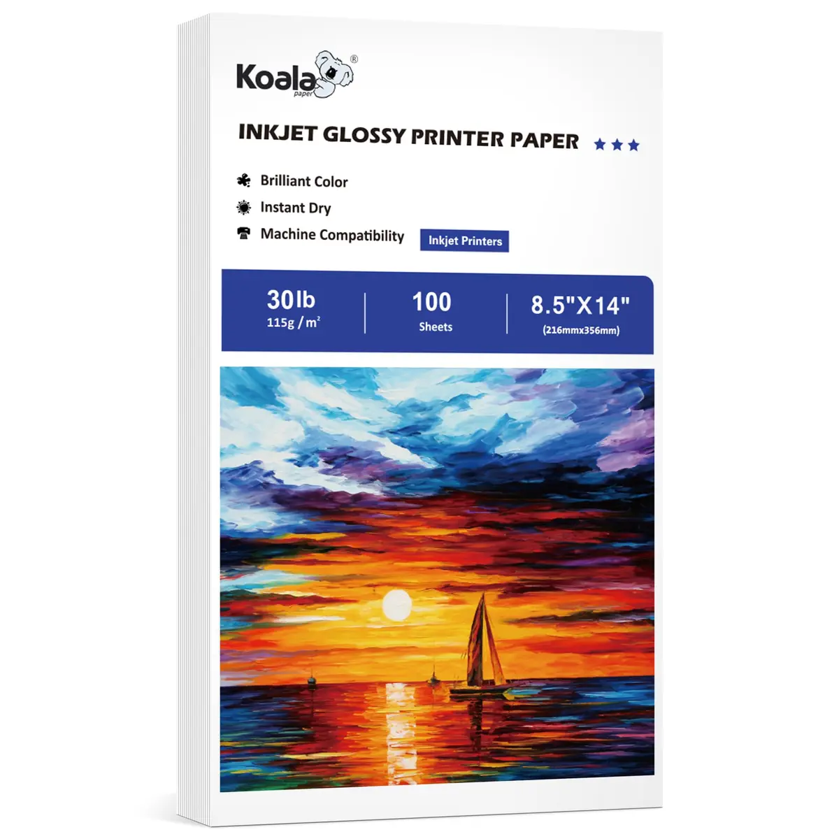 Koala Glossy Thin Inkjet Paper 8.5x14 Inches | Bright Colors & Professional Finish - main product image