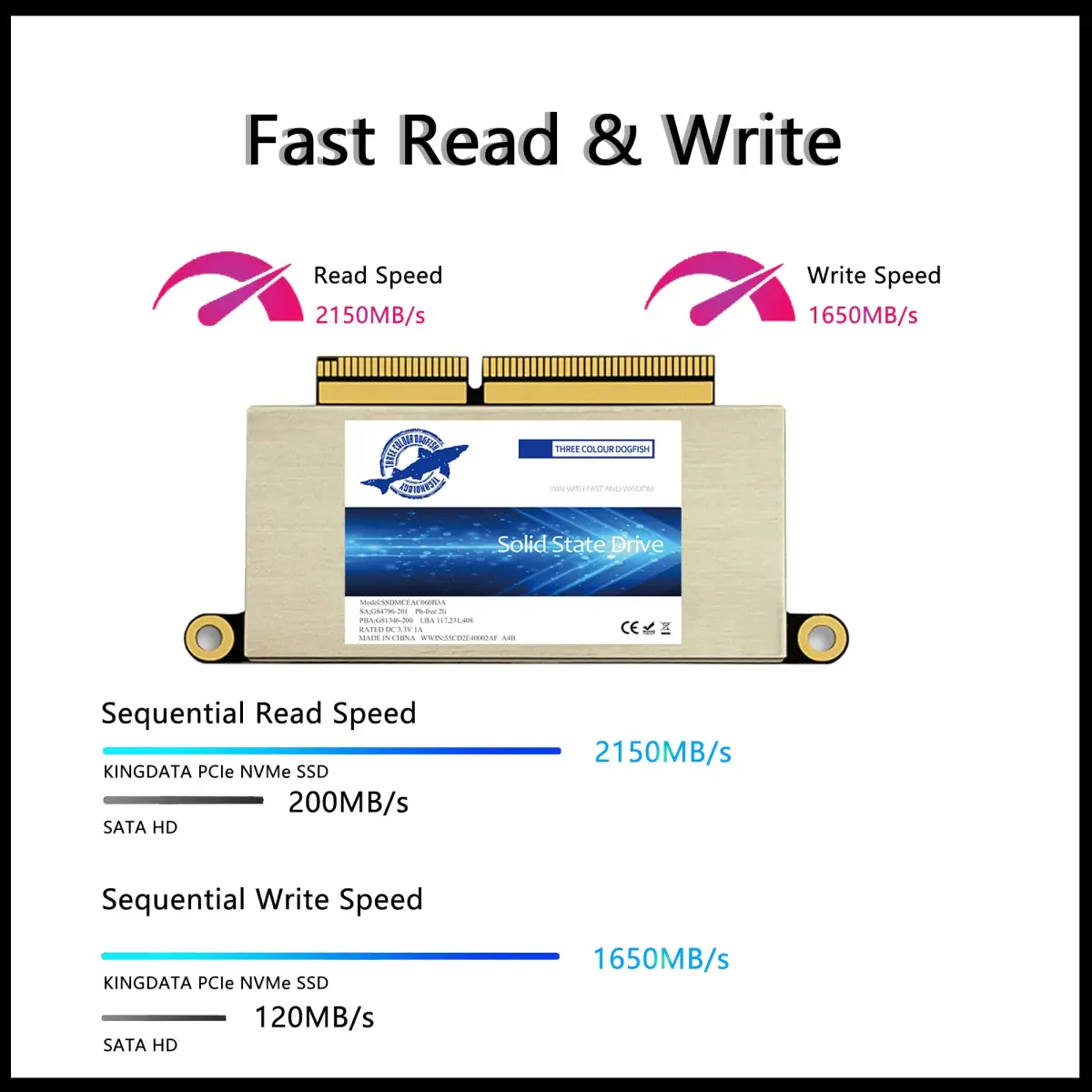 Dogfish 512GB NVMe M.2 SSD for MacBook Pro A1708 (2016-2017) | PCIe Gen3x4 Internal Solid State Drive Upgrade - view 2