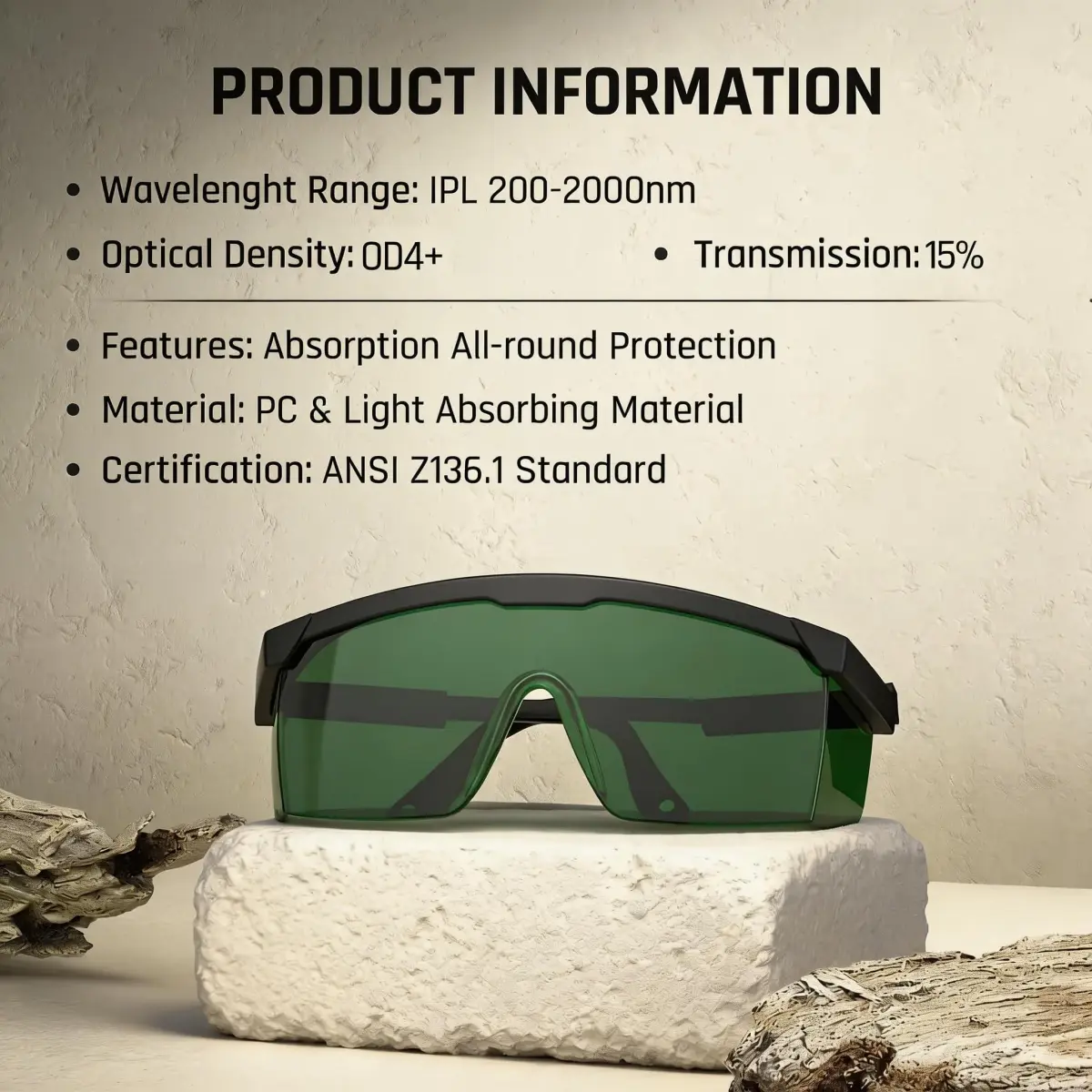 TOREGE Laser Safety Glasses, IPL 200nm-2000nm Eye Protection, 35% VLT, OD5+ | ANSI Z87.1 Certified - view 2