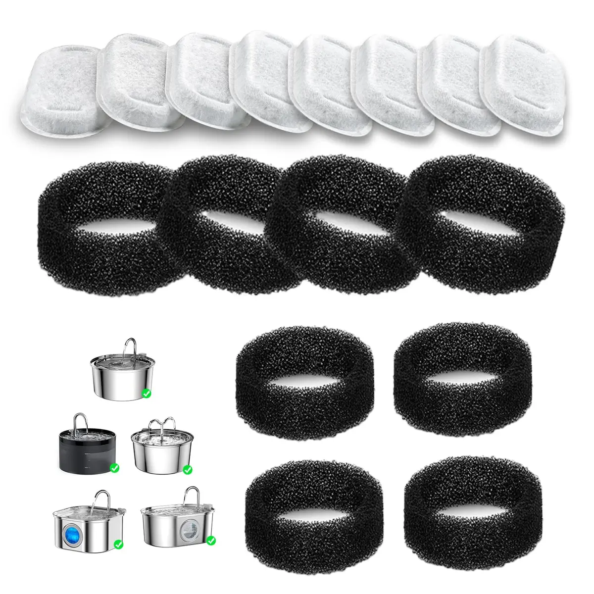 Lawfery Cat Water Fountain Filter Replacement 8+8 Pack | 3.2L Stainless Steel & Bento Fountain - main product image