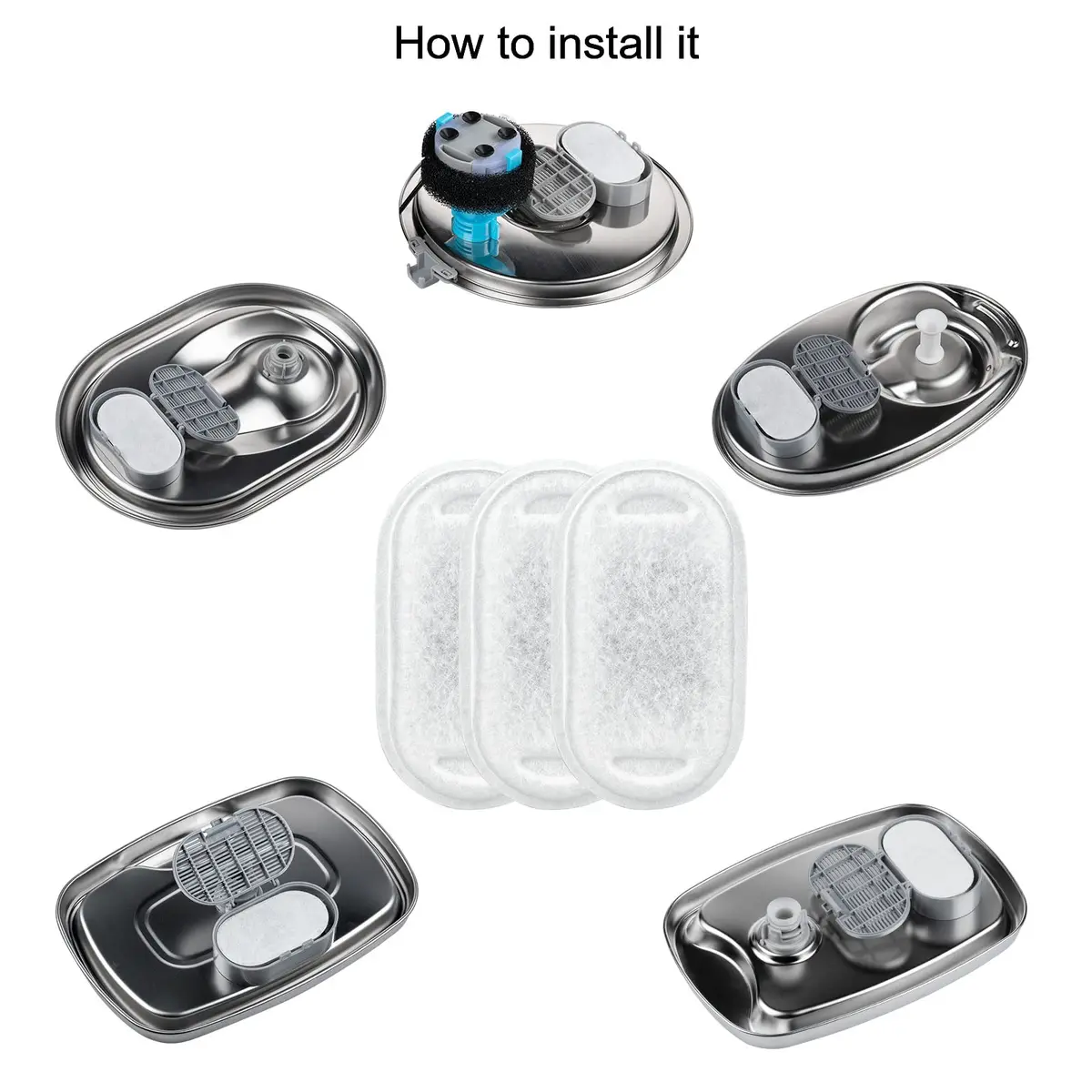 Lawfery Cat Water Fountain Filter Replacement 8+8 Pack | 3.2L Stainless Steel & Bento Fountain - view 5