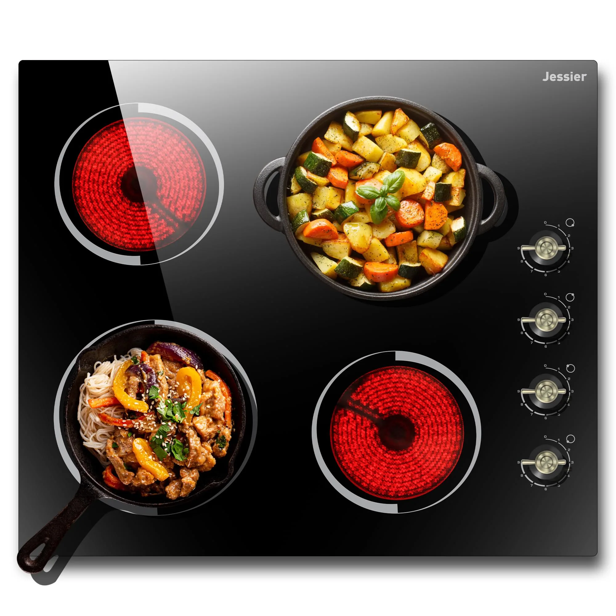 Jessier 24" 4-Burner Electric Cooktop 6000W | Drop-in Radiant Ceramic Stove Top with Knob Control - main product image