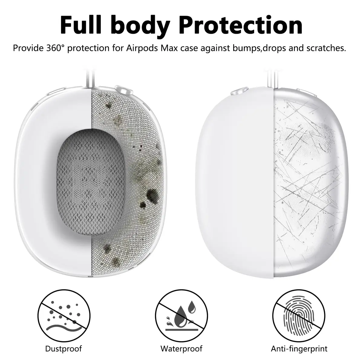MINDRESY White Silicone Case Cover for AirPods Max 2 / AirPods Max Headphones | 360° Protection, Waterproof & Slim Fit - view 3