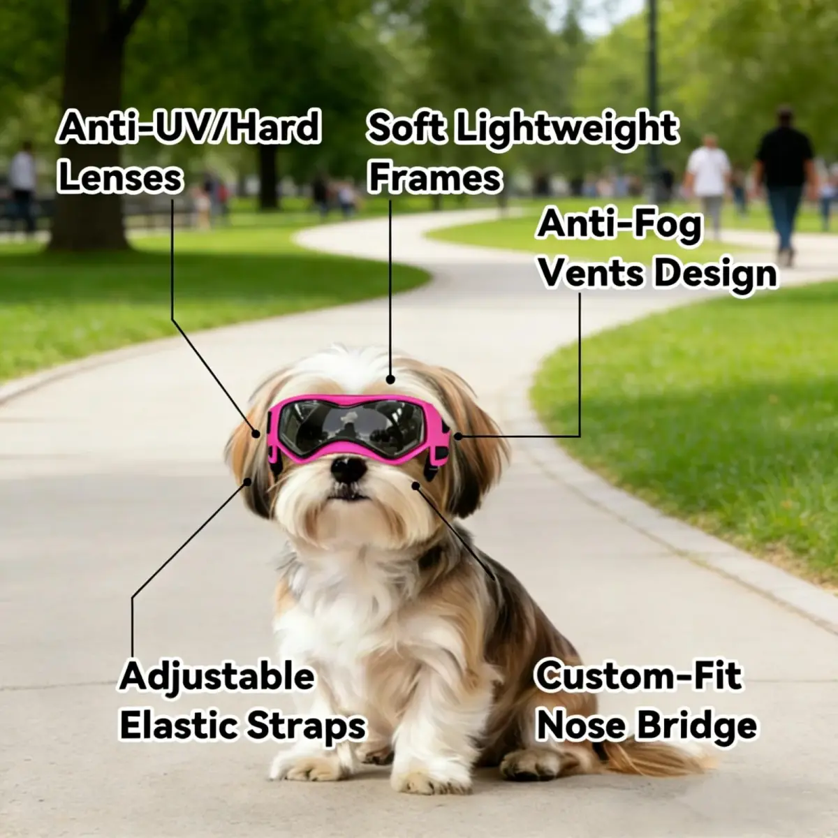 Enjoying Cool Pink Small Breed Dog Goggles - UV Protection, Windproof, Adjustable - view 3