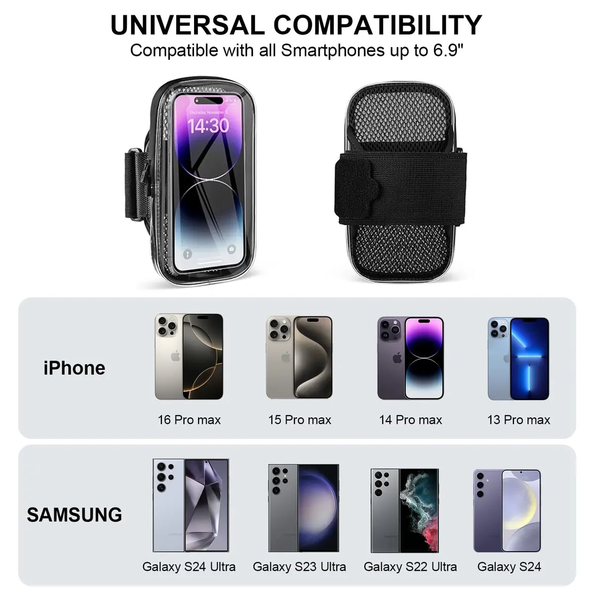 NITMTYOU Phone Holder for Running & Exercise | Universal Armband for iPhone 16 15 14 Plus 13 Pro Max 12 11 X Samsung up to 6.9'' - view 3