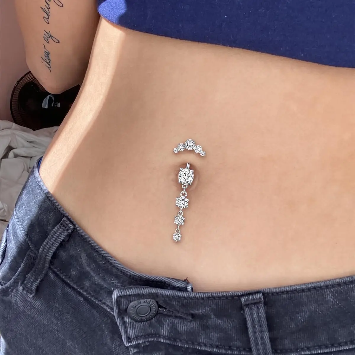 LAURITAMI 14G Belly Button Ring Set 4 Pcs | Silver Tone CZ Butterfly & Heart Designs for Summer - view 2