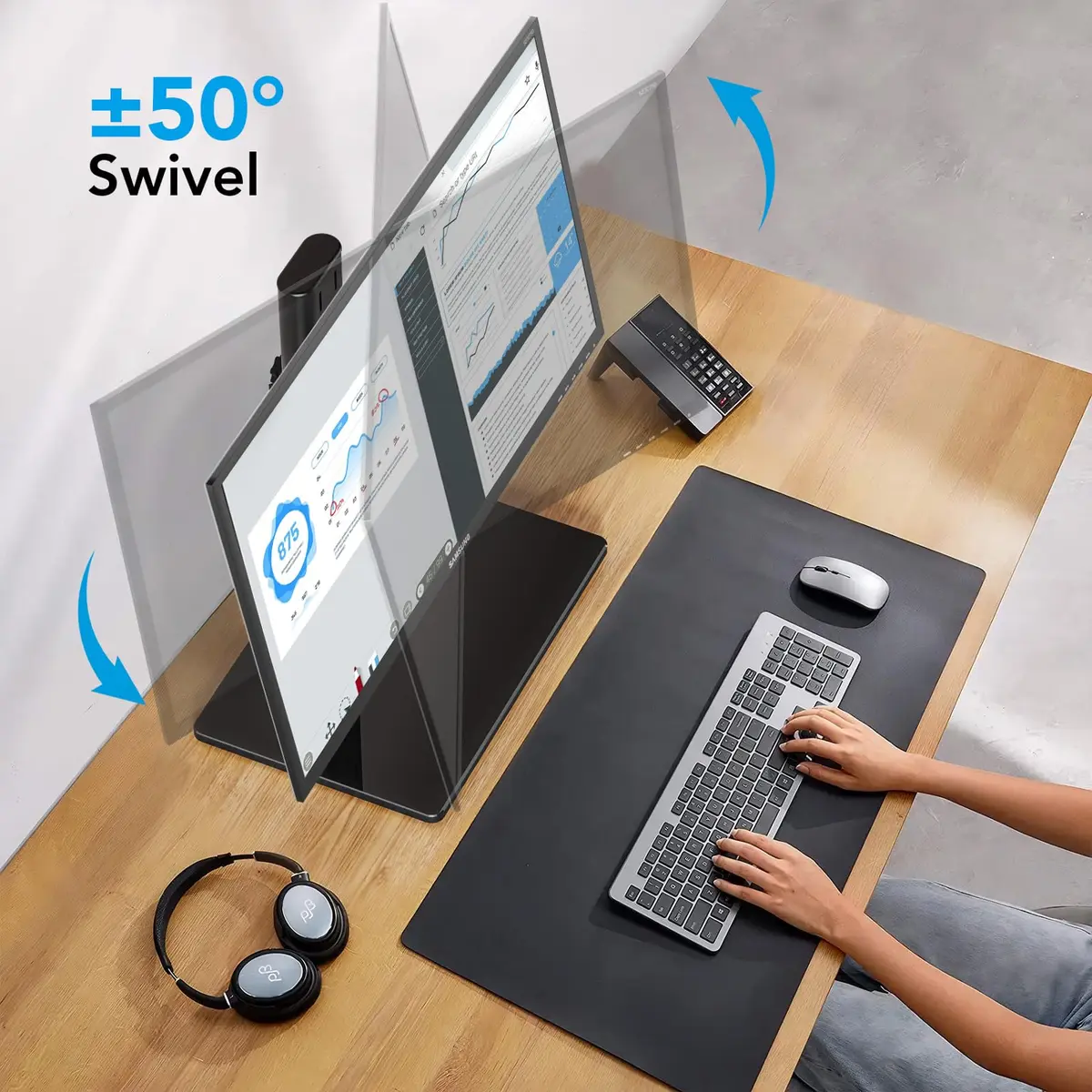 AX WABER Single Monitor Desk Stand 13-32 inch | Freestanding VESA Mount with Adjustable Height, Tilt, Swivel, Rotation - view 4