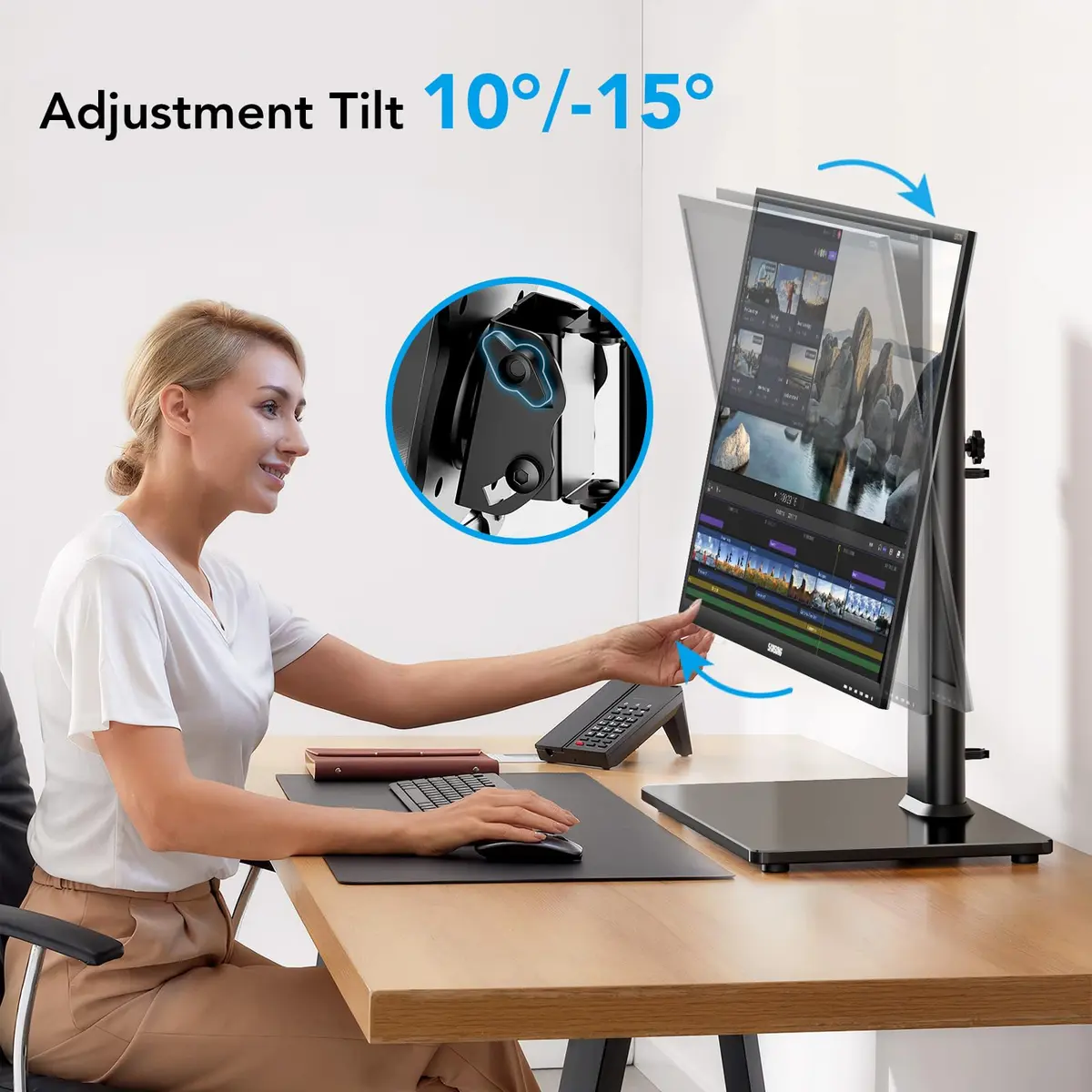 AX WABER Single Monitor Desk Stand 13-32 inch | Freestanding VESA Mount with Adjustable Height, Tilt, Swivel, Rotation - view 5