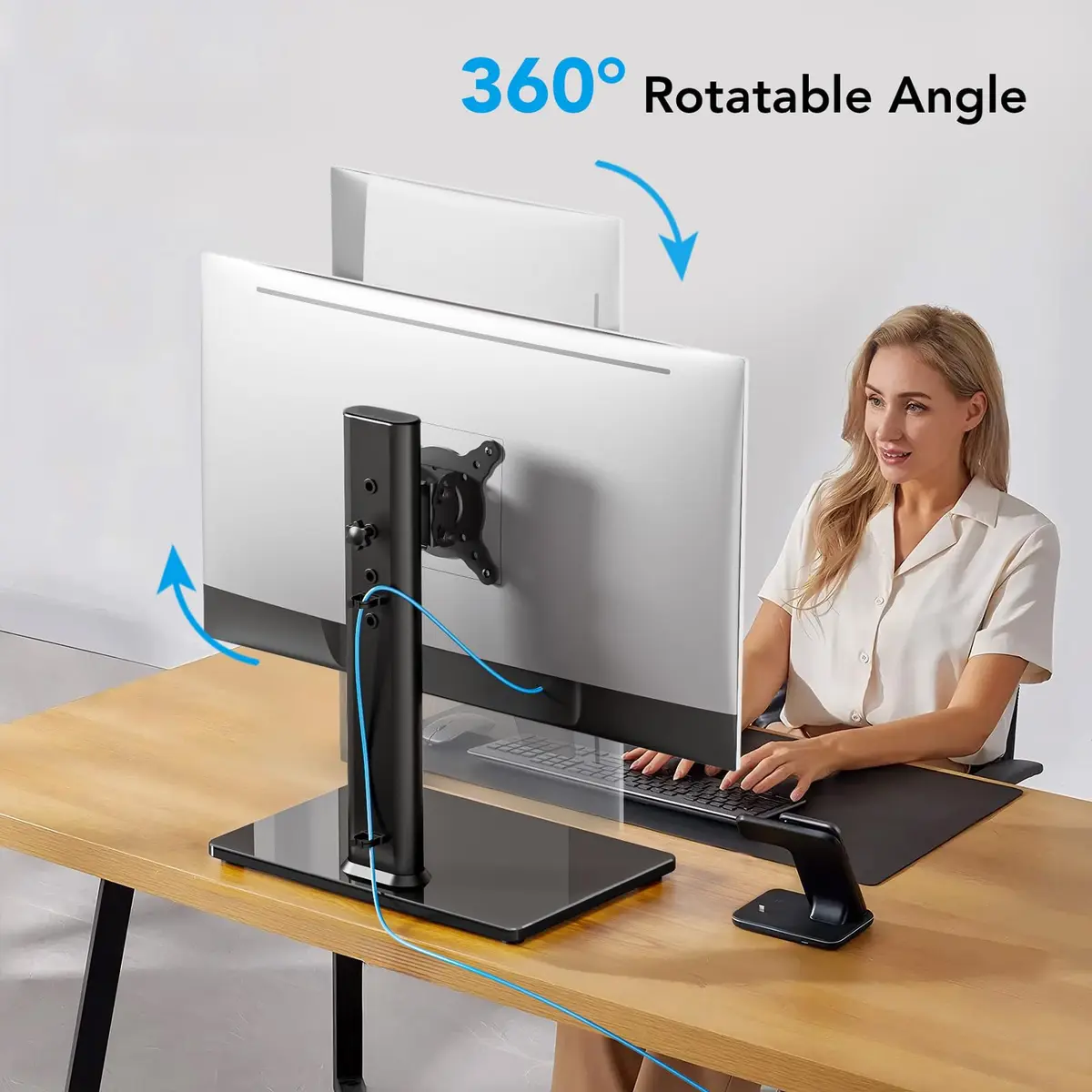 AX WABER Single Monitor Desk Stand 13-32 inch | Freestanding VESA Mount with Adjustable Height, Tilt, Swivel, Rotation - view 6