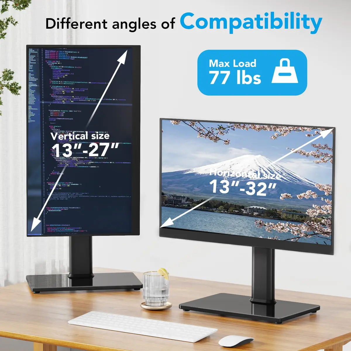 AX WABER Single Monitor Desk Stand 13-32 inch | Freestanding VESA Mount with Adjustable Height, Tilt, Swivel, Rotation - view 8