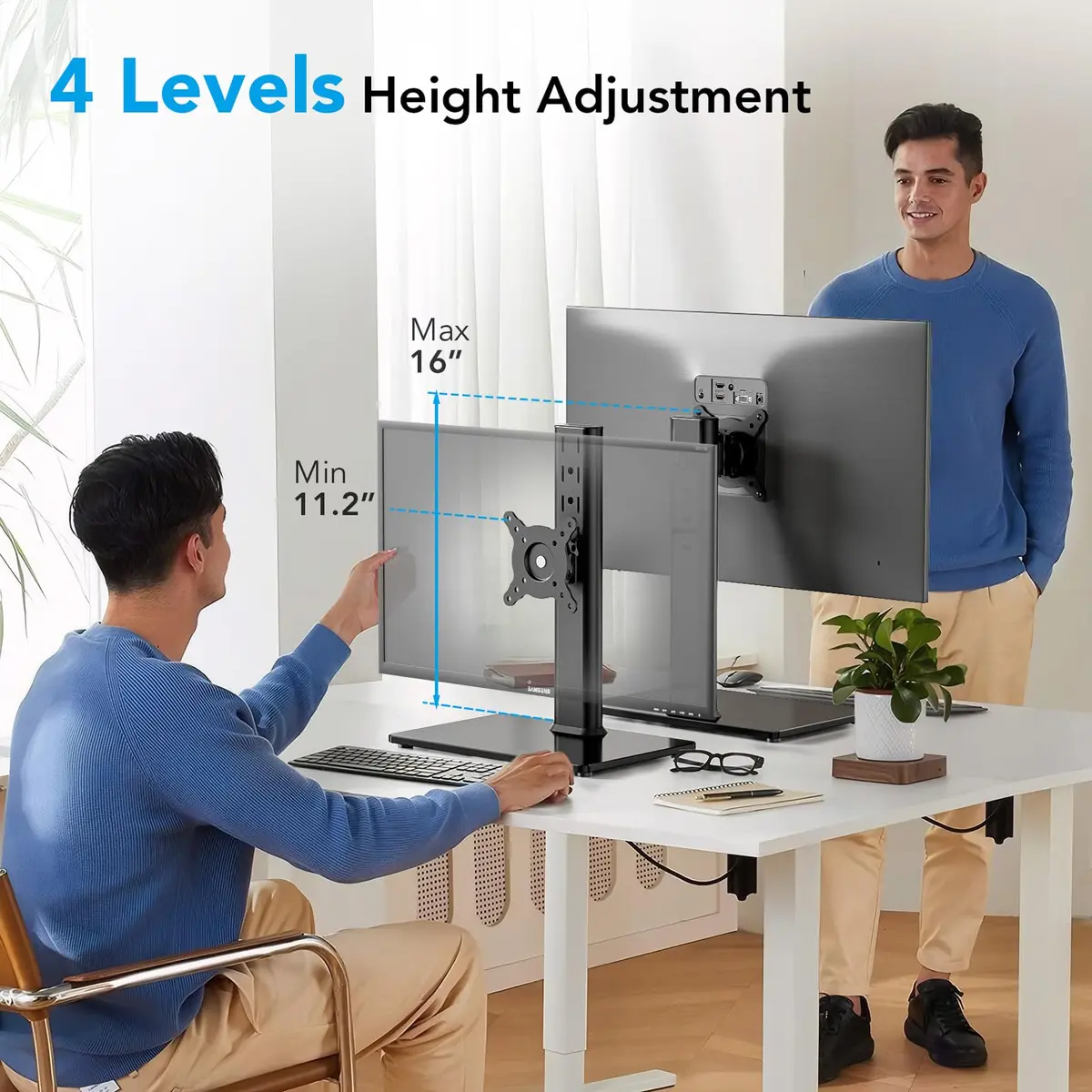 AX WABER Single Monitor Desk Stand 13-32 inch | Freestanding VESA Mount with Adjustable Height, Tilt, Swivel, Rotation - view 3