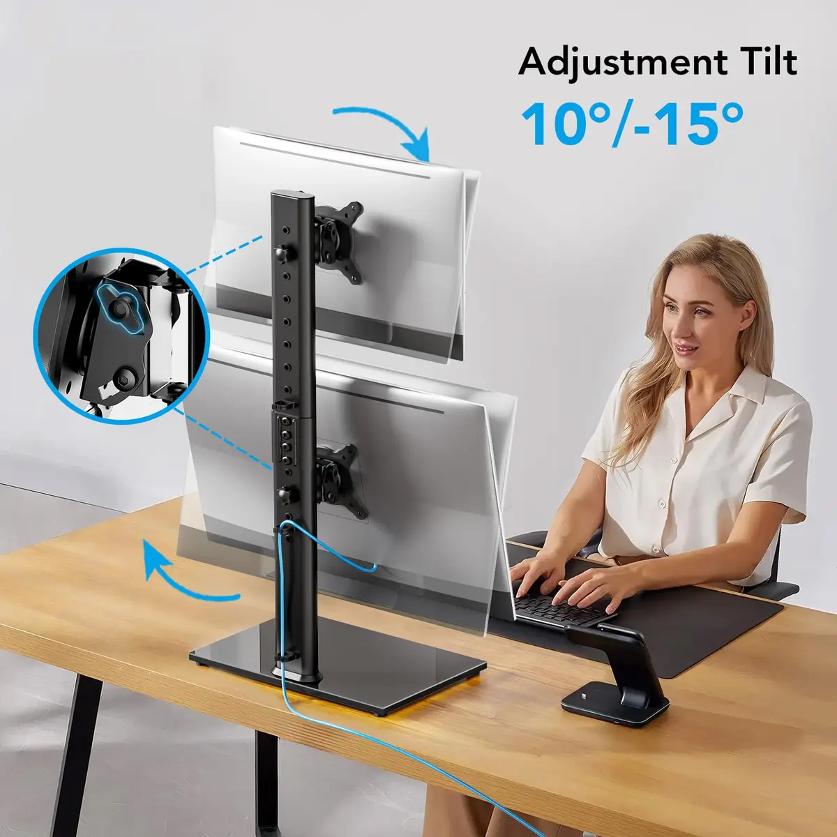 AX WABER Dual Monitor Stand Vertical Stack Screen Free-Standing Desk Mount Arm Riser Fits Two 13 to 34 Inch Computer Monitors with Swivel,Tilt, Height Adjustable,VESA Stand 100x100mm, 75x75mm - view 5