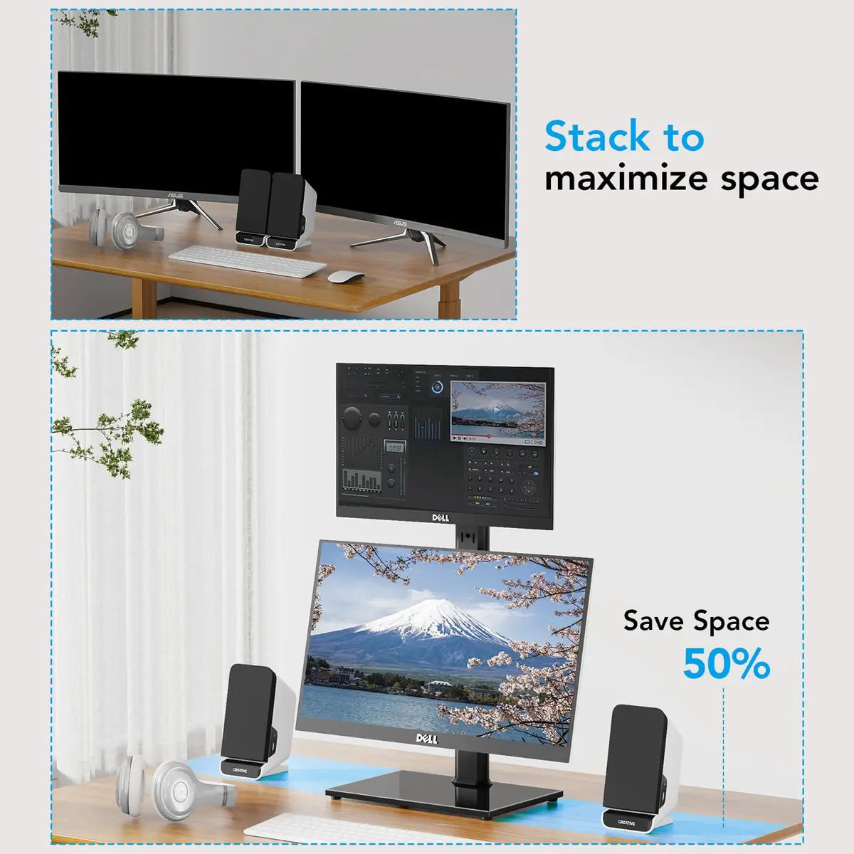 AX WABER Dual Monitor Stand Vertical Stack Screen Free-Standing Desk Mount Arm Riser Fits Two 13 to 34 Inch Computer Monitors with Swivel,Tilt, Height Adjustable,VESA Stand 100x100mm, 75x75mm - view 2