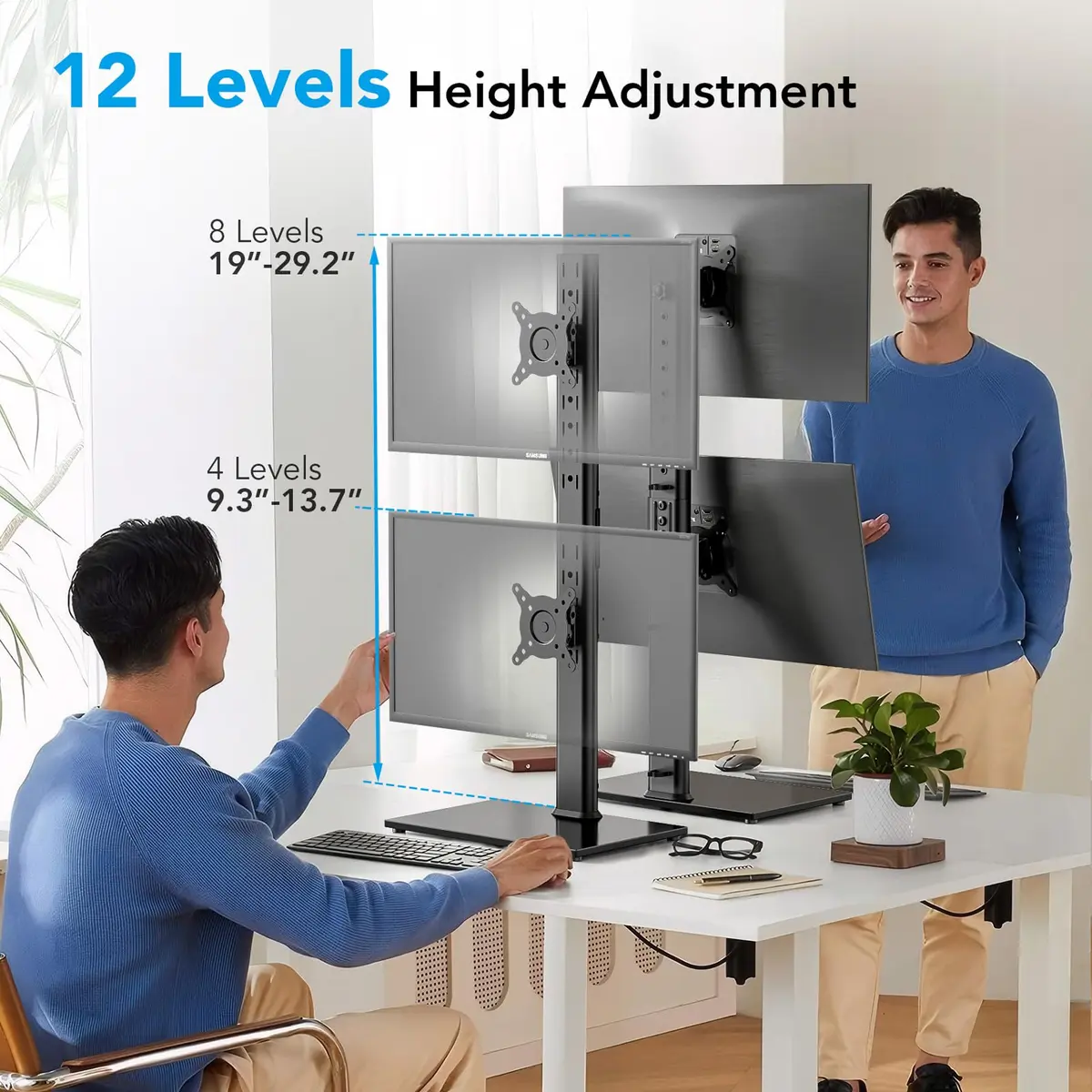 AX WABER Dual Monitor Stand Vertical Stack Screen Free-Standing Desk Mount Arm Riser Fits Two 13 to 34 Inch Computer Monitors with Swivel,Tilt, Height Adjustable,VESA Stand 100x100mm, 75x75mm - view 3