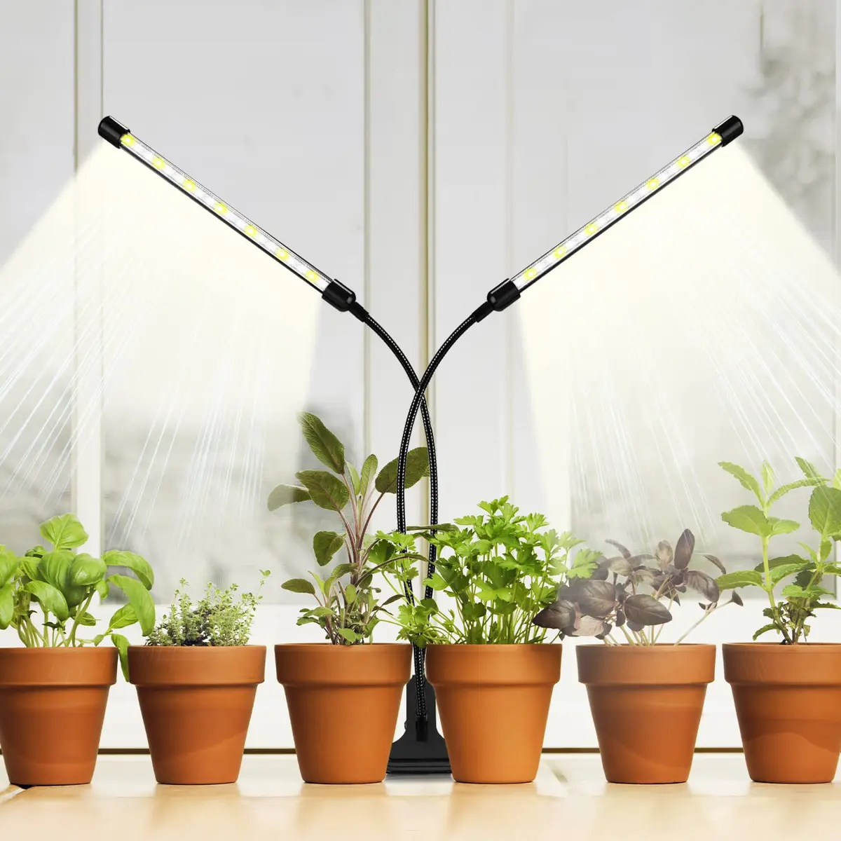 bseah Full Spectrum LED Grow Light for Indoor Plants, 2-Head 2-Pack with Timer & Dimmable, 10-Level Brightness, E27 Base - view 4