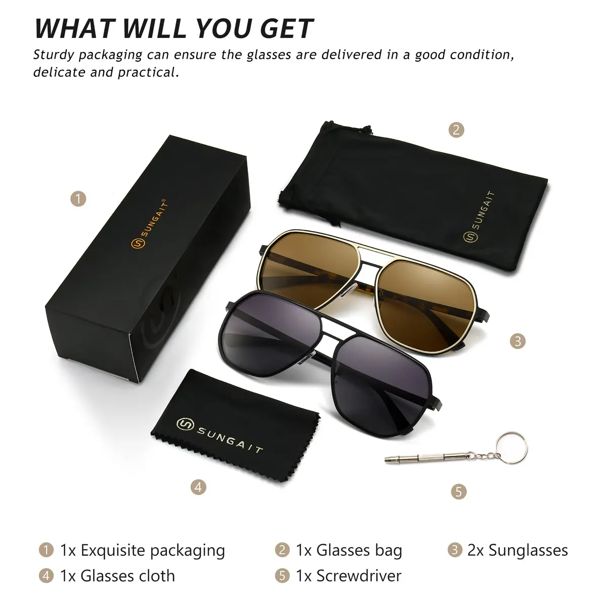 SUNGAIT Polygon Aviator Sunglasses for Men Polarized UV Protection | Trendy Square Sun Glasses - view 6