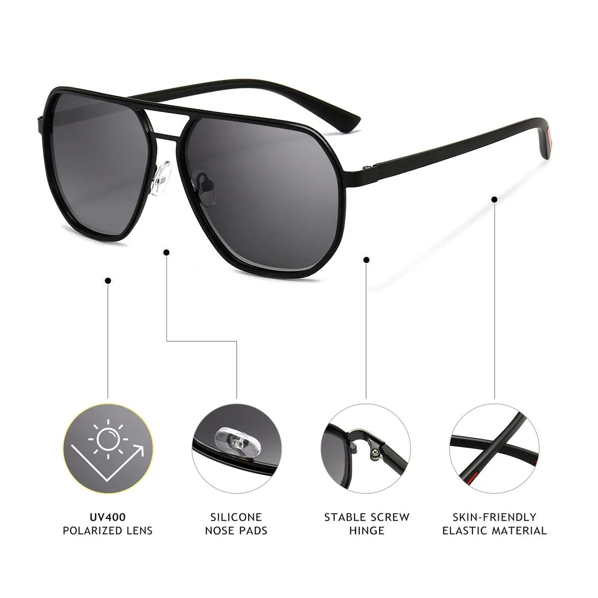 SUNGAIT Polygon Aviator Sunglasses for Men Polarized UV Protection | Trendy Square Sun Glasses - view 3
