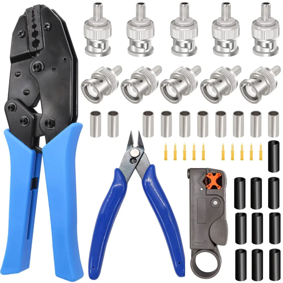 Taiss Coaxial Cable Tool Kit with BNC Crimp Tool & 10 Connectors | 0.715 kg (1.58 lb) Ratchet Crimper - view 7