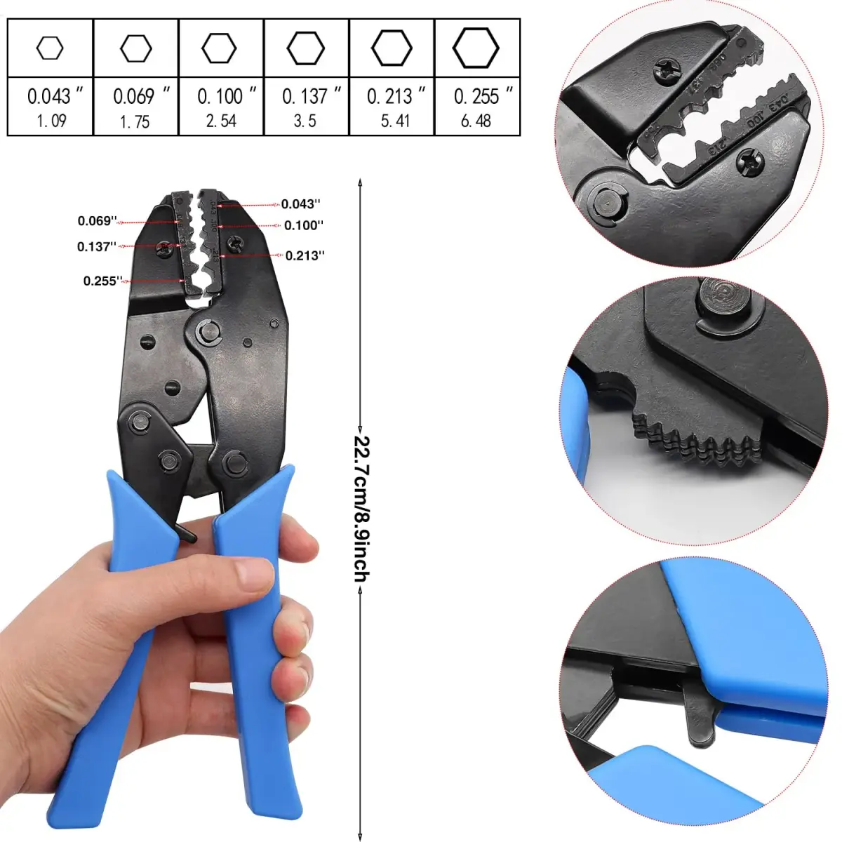 Taiss Coaxial Cable Tool Kit with BNC Crimp Tool & 10 Connectors | 0.715 kg (1.58 lb) Ratchet Crimper - view 3