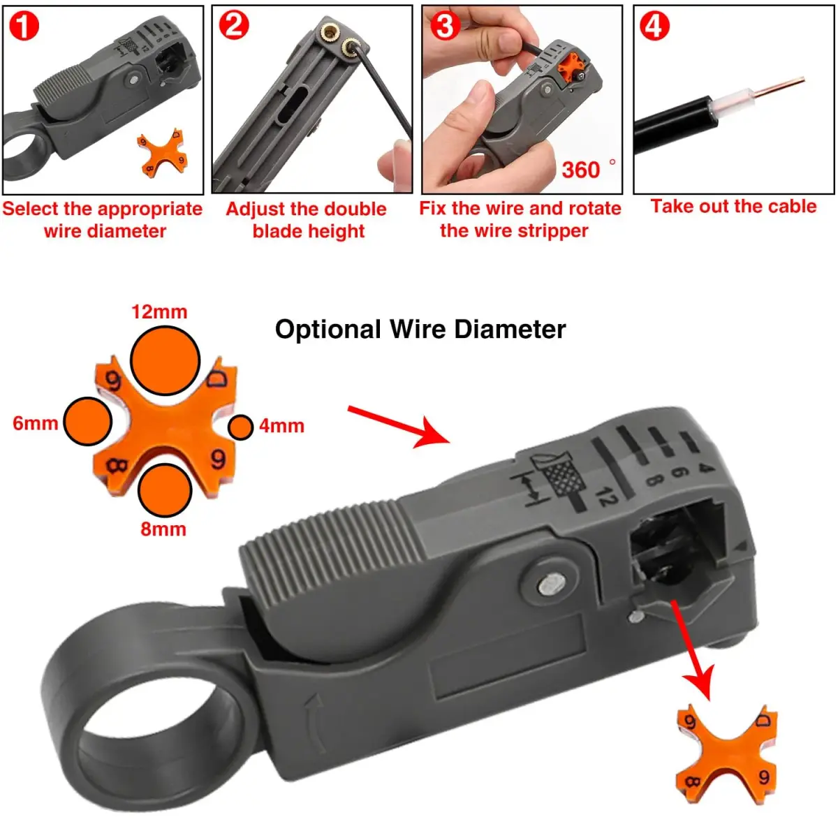 Taiss Coaxial Cable Tool Kit with BNC Crimp Tool & 10 Connectors | 0.715 kg (1.58 lb) Ratchet Crimper - view 4