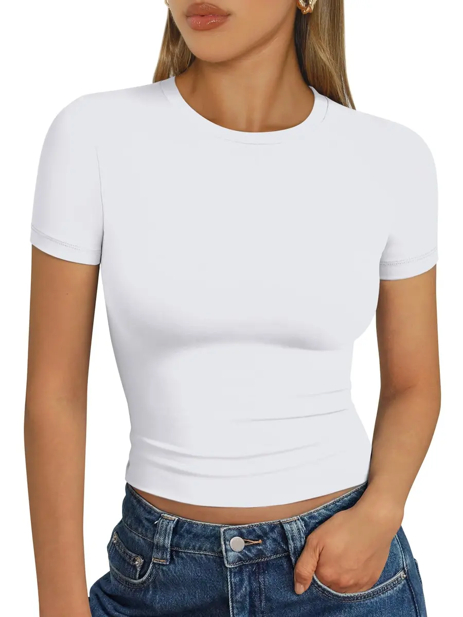 Trendy Queen Womens Short Sleeve T Shirt Slim Fit Crew Neck White XL | Buttery Soft Stretch Fabric - main product image