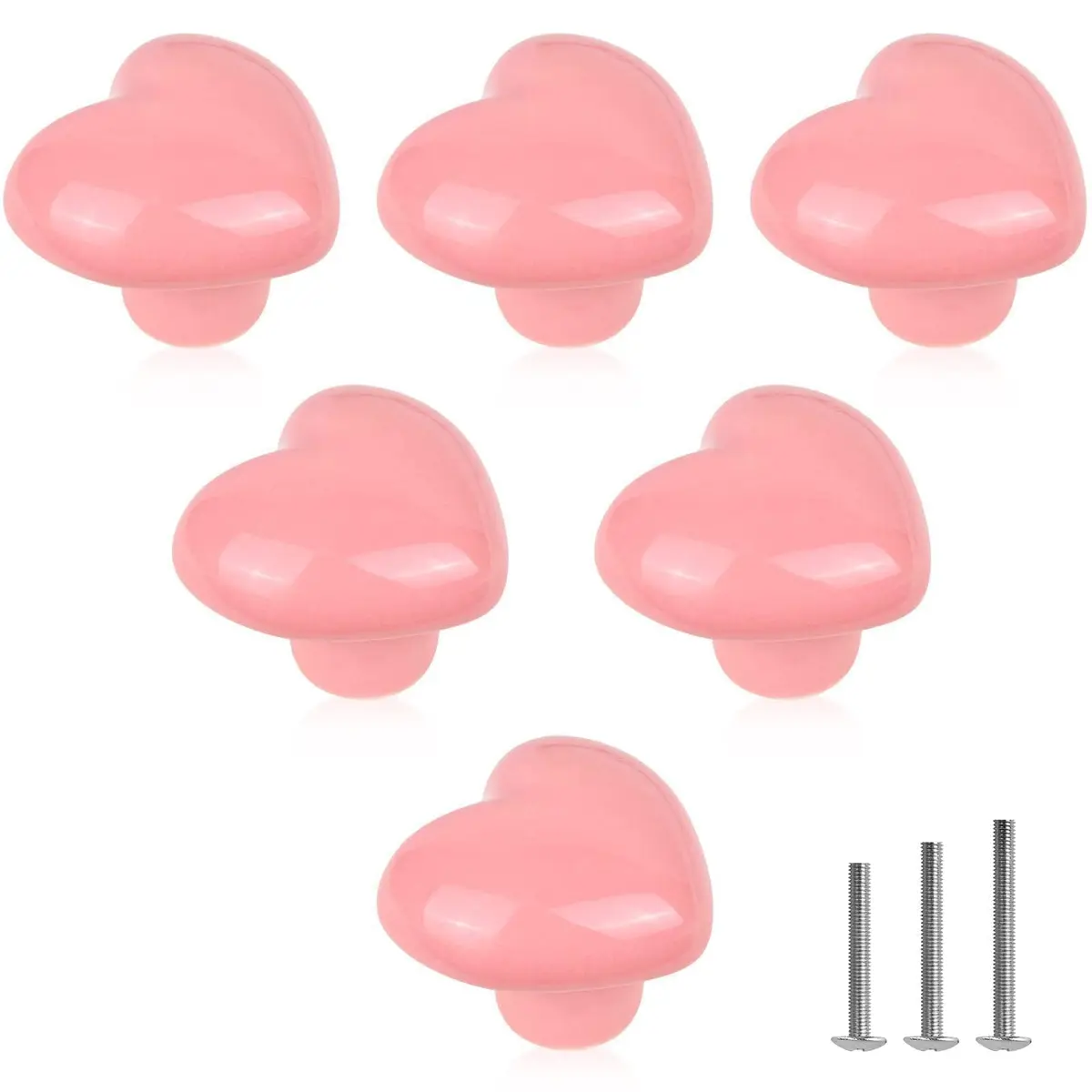 OctinPris Pink Heart Drawer Knobs 45mm (1.77") Ceramic | Set of 6 for Dressers & Cabinets - main product image