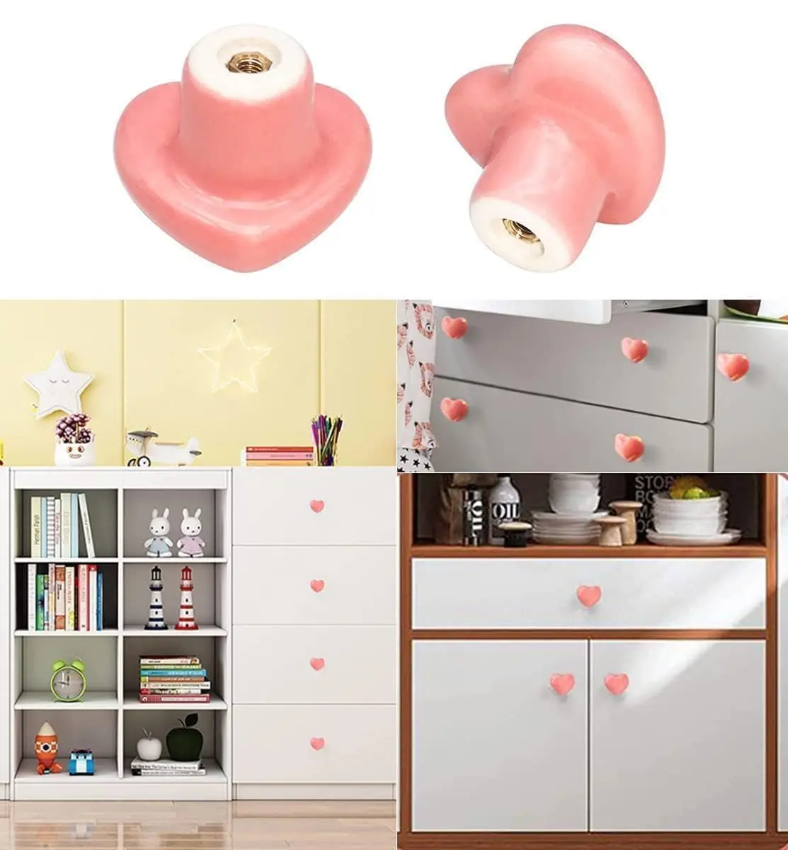 OctinPris Pink Heart Drawer Knobs 45mm (1.77") Ceramic | Set of 6 for Dressers & Cabinets - view 5